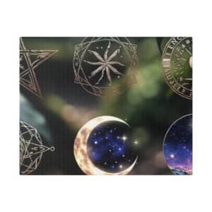 Celestial Moon & Sigils Stretched Canvas – Mystical Wall Art for Bedroom, Meditation, & Witchy Décor