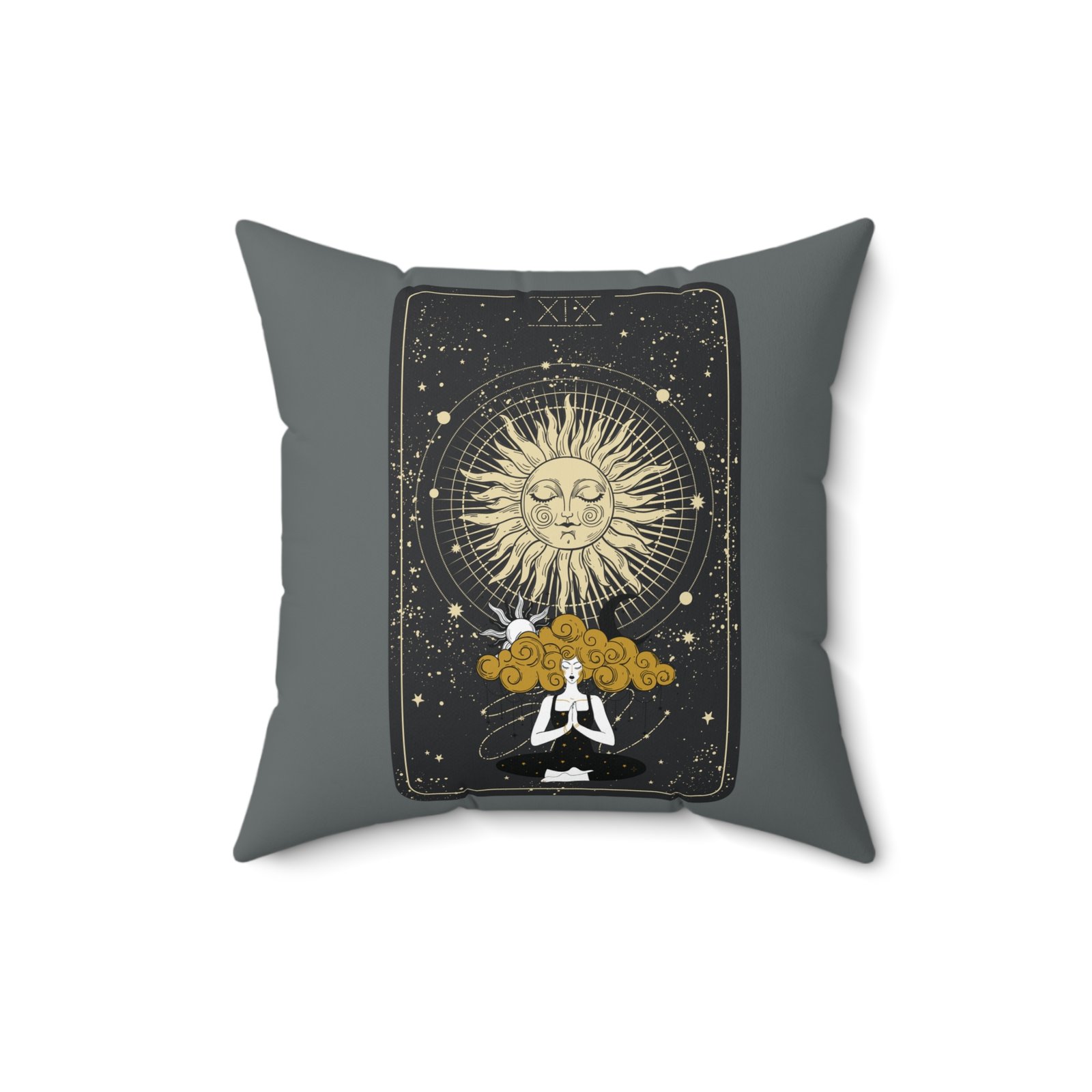 SUN GODDESS Tarot Card Dark Grey Spun Polyester Square Pillow - Image 4