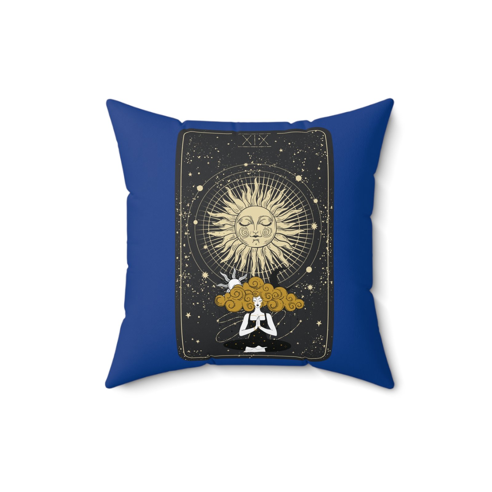 SUN GODDESS Tarot Card Dark Blue Spun Polyester Square Zippered Pillow - Image 4