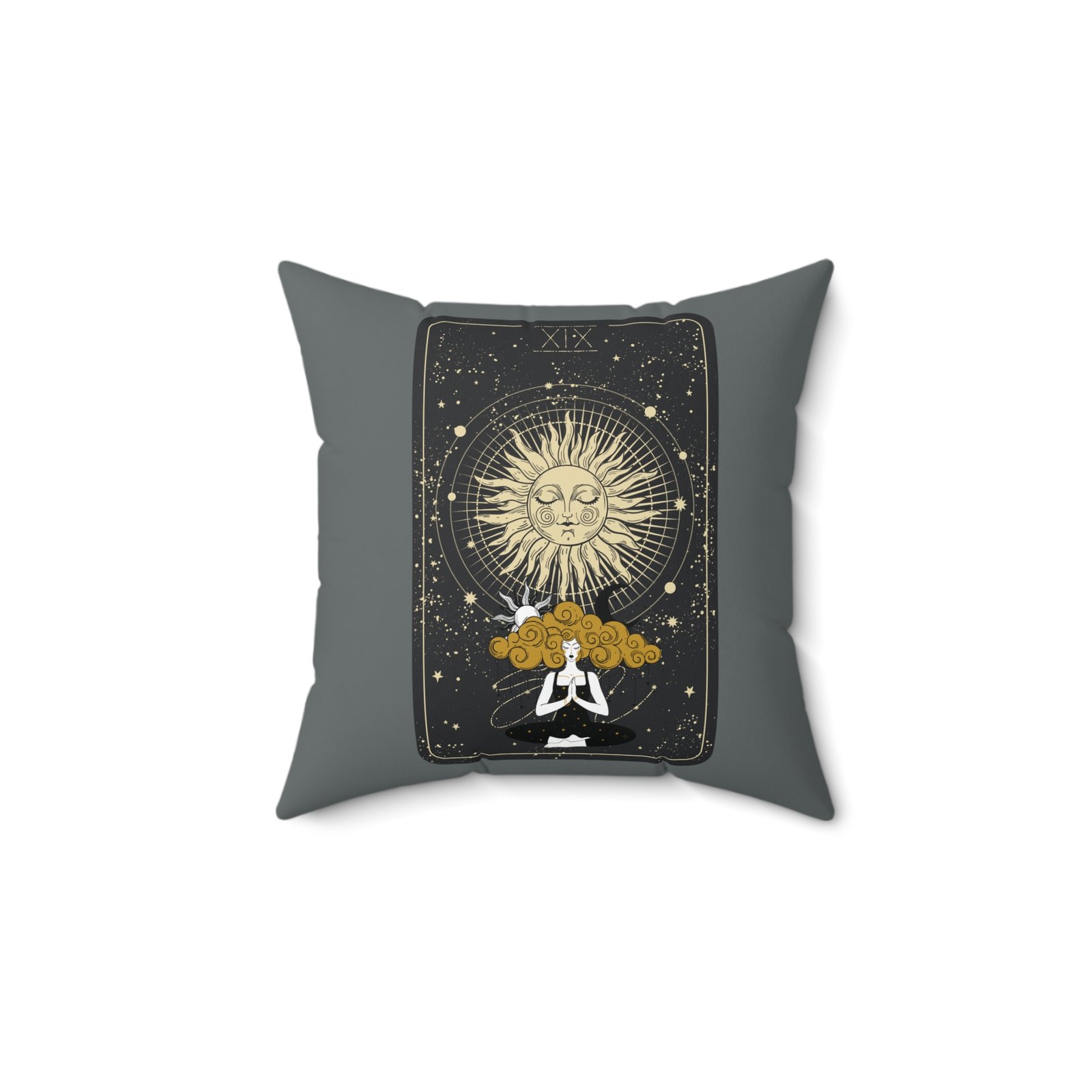 SUN GODDESS Tarot Card Dark Grey Spun Polyester Square Pillow