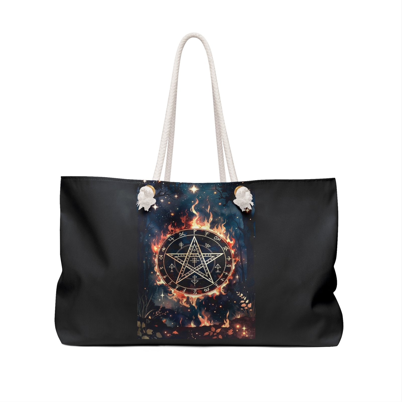 Flaming Pentagram Weekender Bag — Gothic Witchy Travel Tote - Image 2