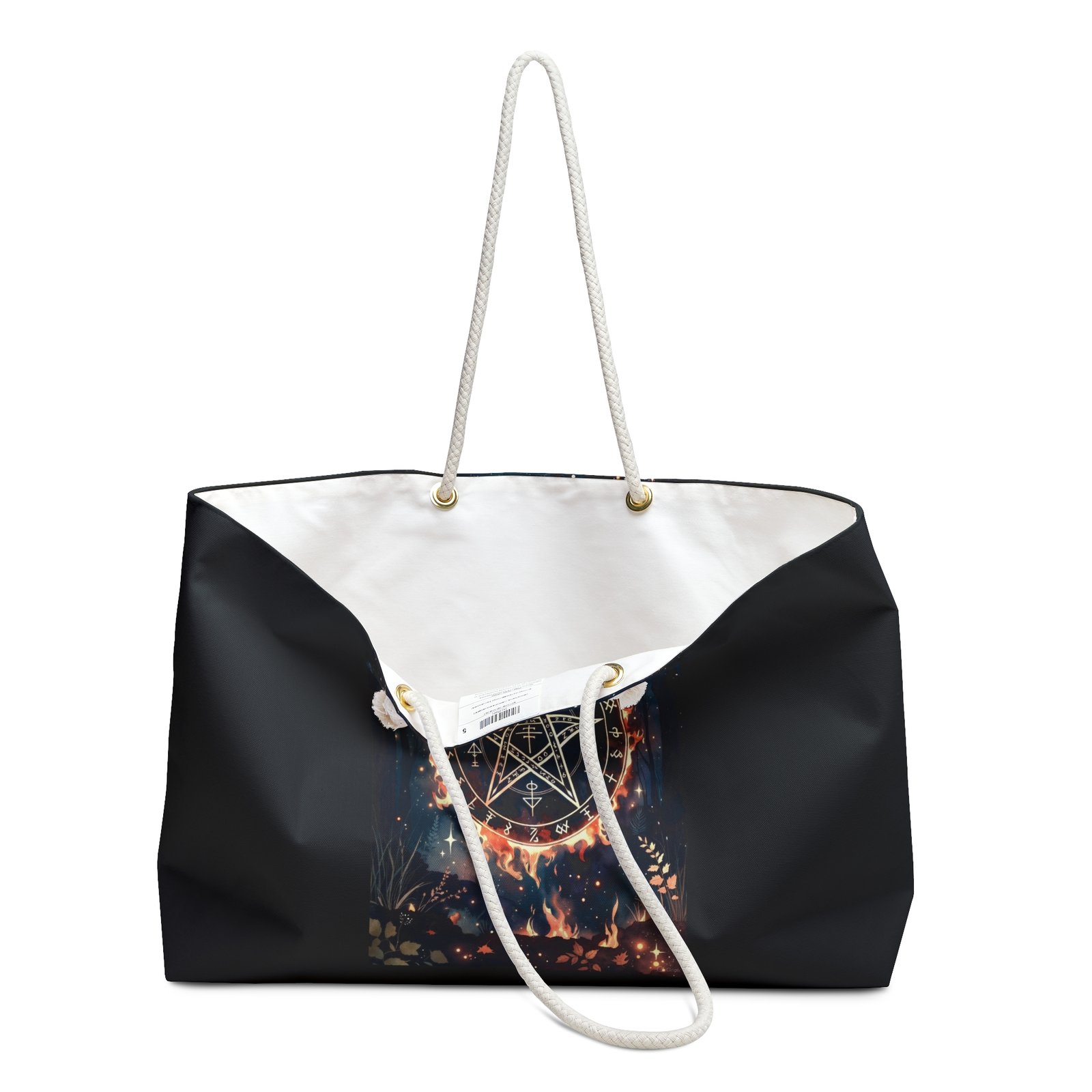 Flaming Pentagram Weekender Bag — Gothic Witchy Travel Tote - Image 3