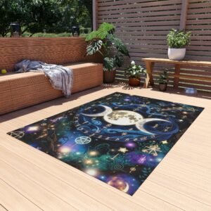 Mystic Moon Phases Outdoor Rug — Celestial Triple Moon Patio Mat