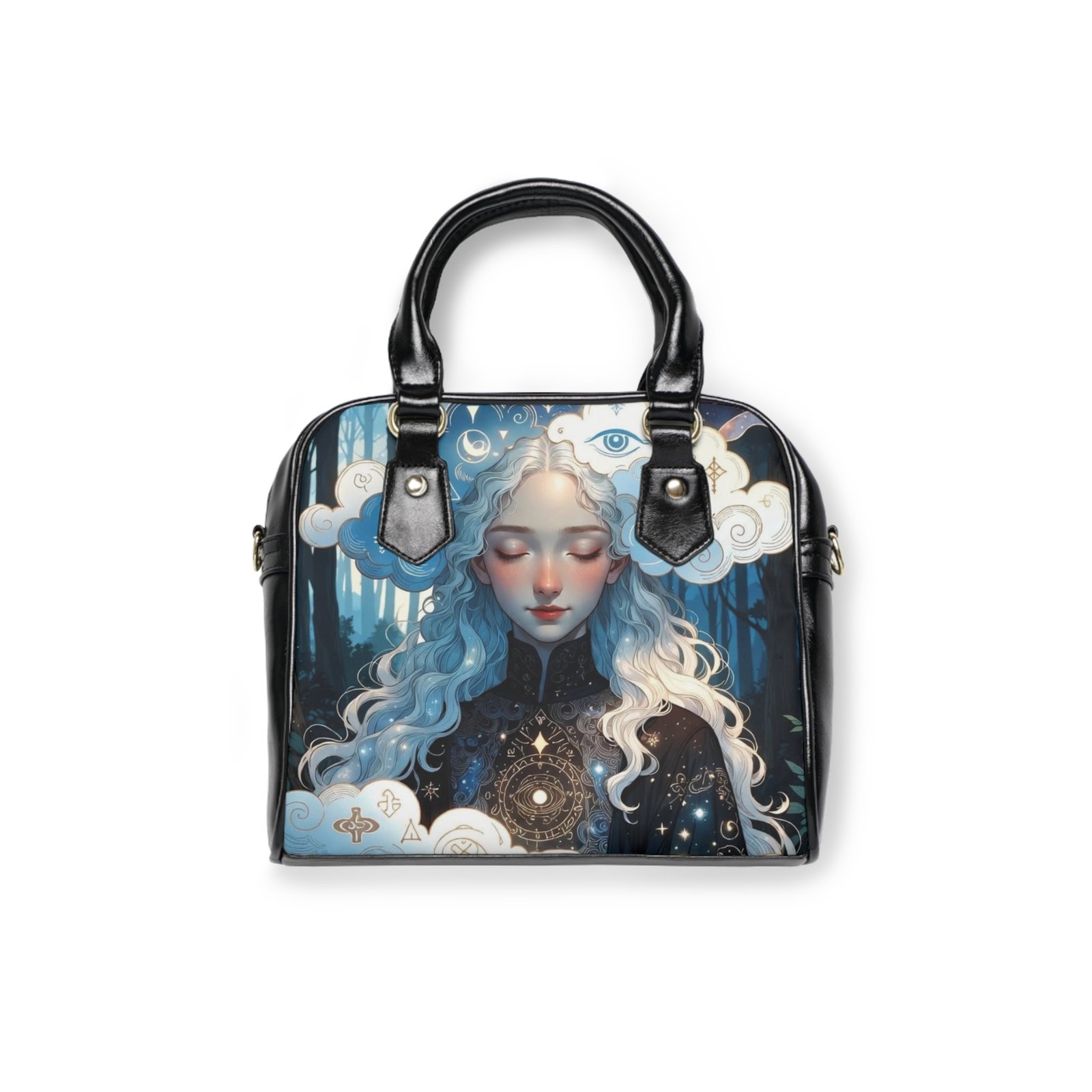 Celestial Dreamscape Shoulder Handbag — Ethereal Blue Goddess Art - Image 2