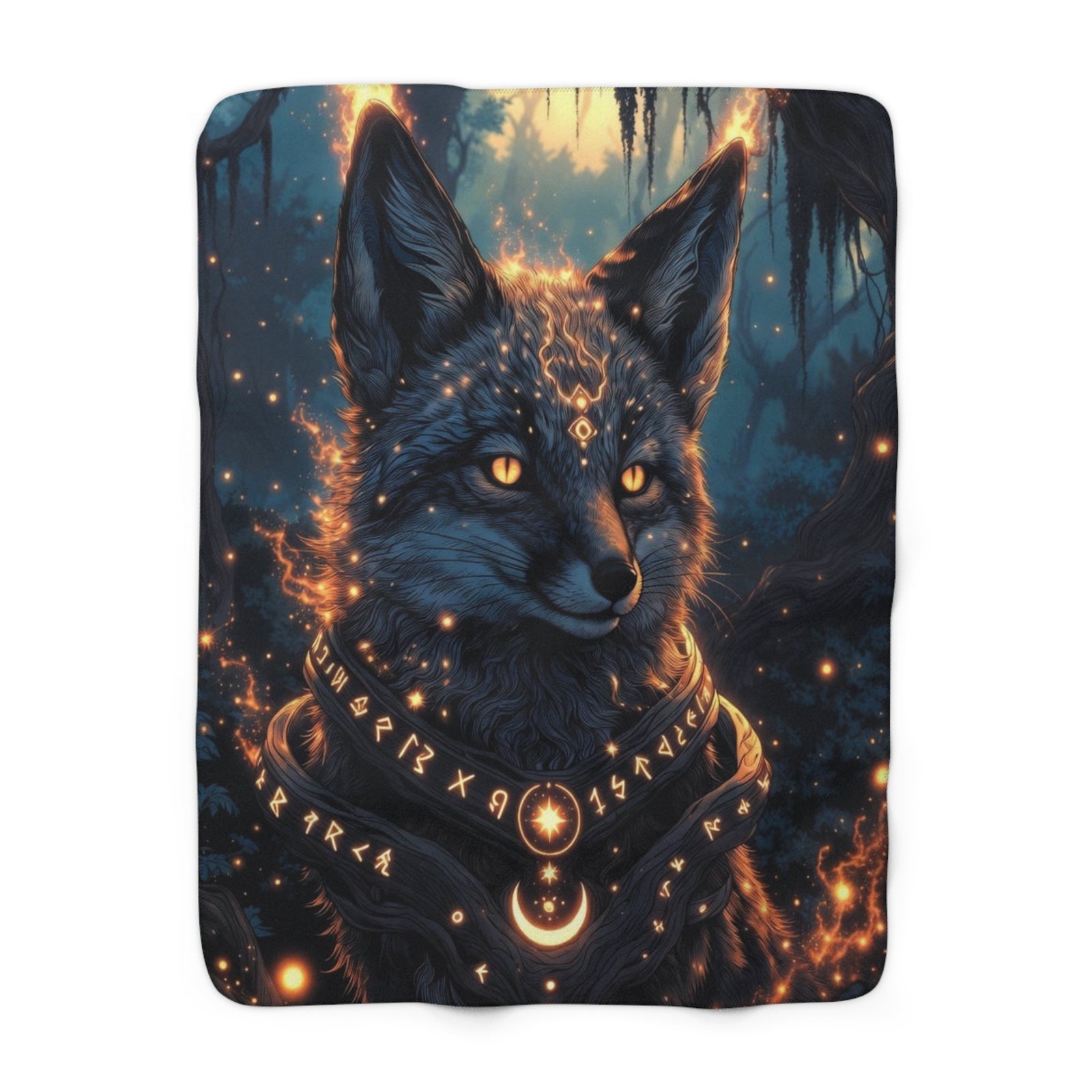 Mystic Fox Sherpa Blanket - Glowing Celestial Fox Fleece Throw