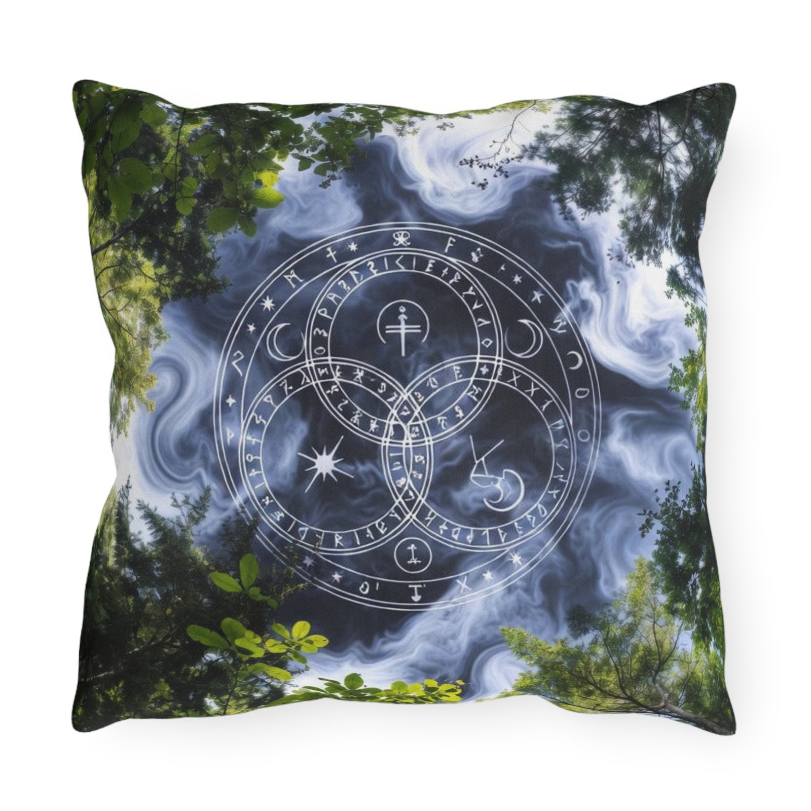 Mystic Forest Outdoor Pillow — Celestial Triquetra Sigil Design - Image 2