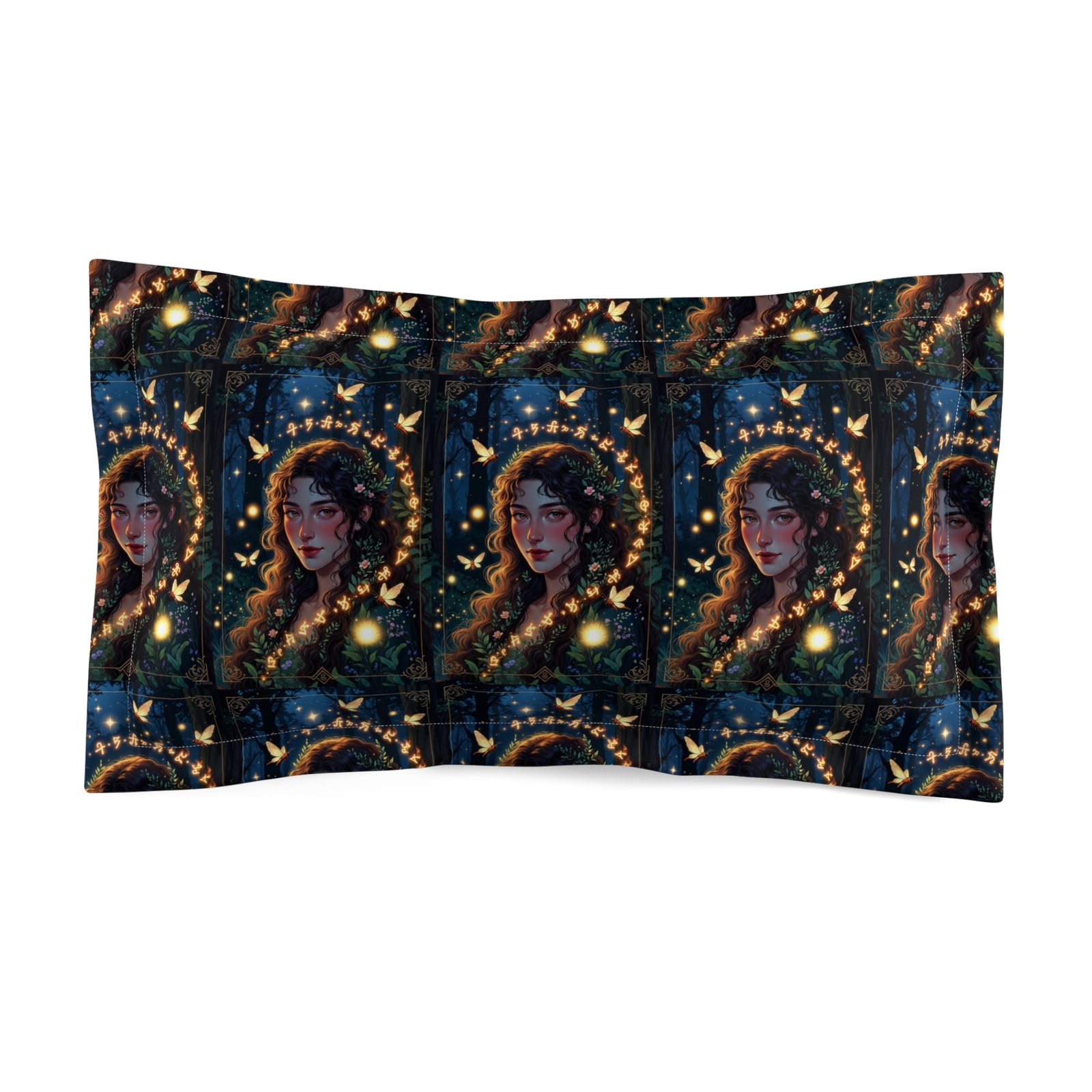 Mystic Garden Pillow Sham – Ethereal Woman Portrait Decorative Pillowcase