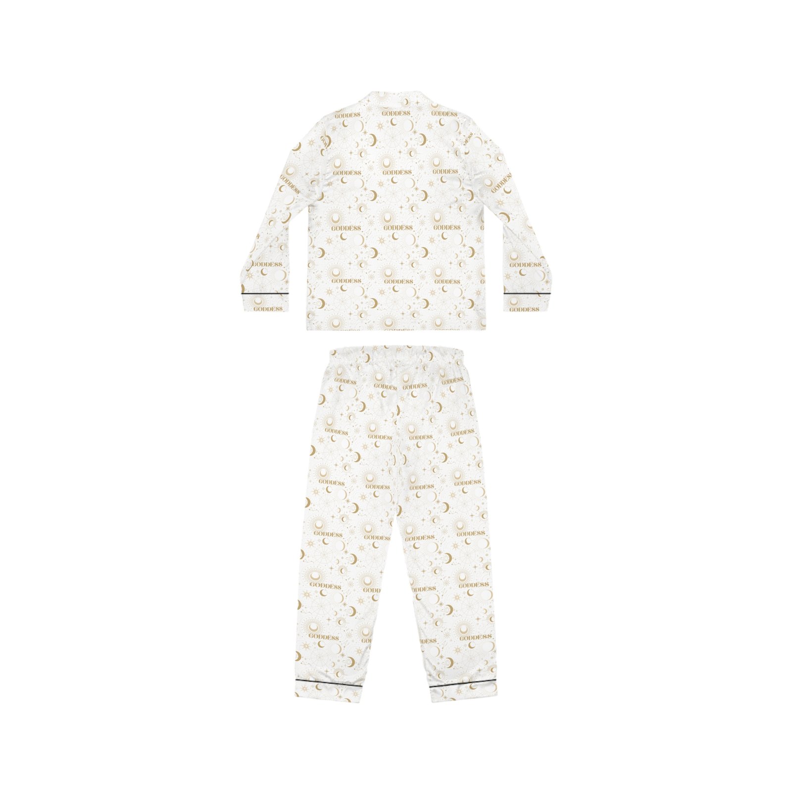 Women's Satin Pajama Set — Elegant Gold Moon & Stars Print - Image 3