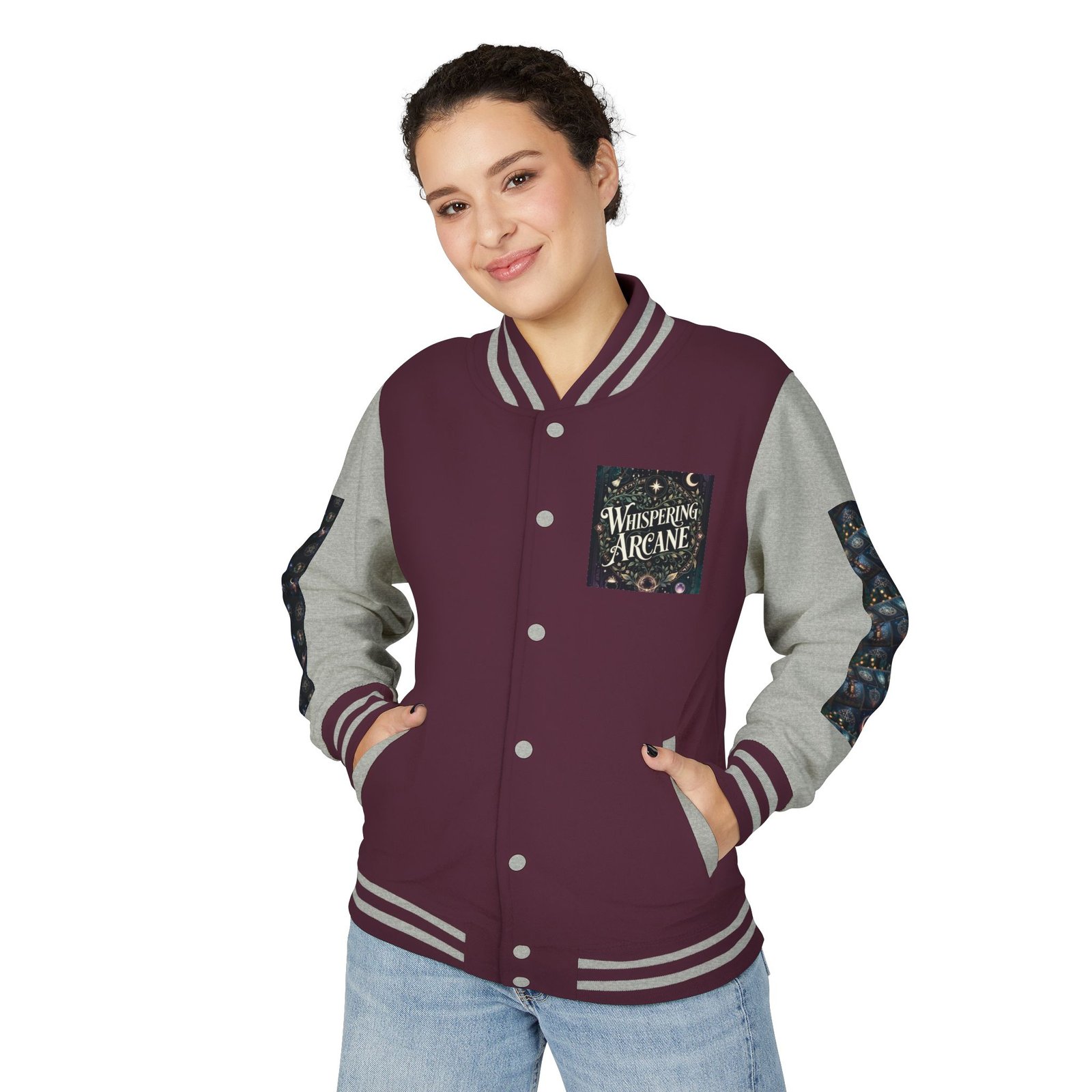 Letterman Jacket — Whispering Arcane Graphic Varsity Jacket Unisex - Image 39