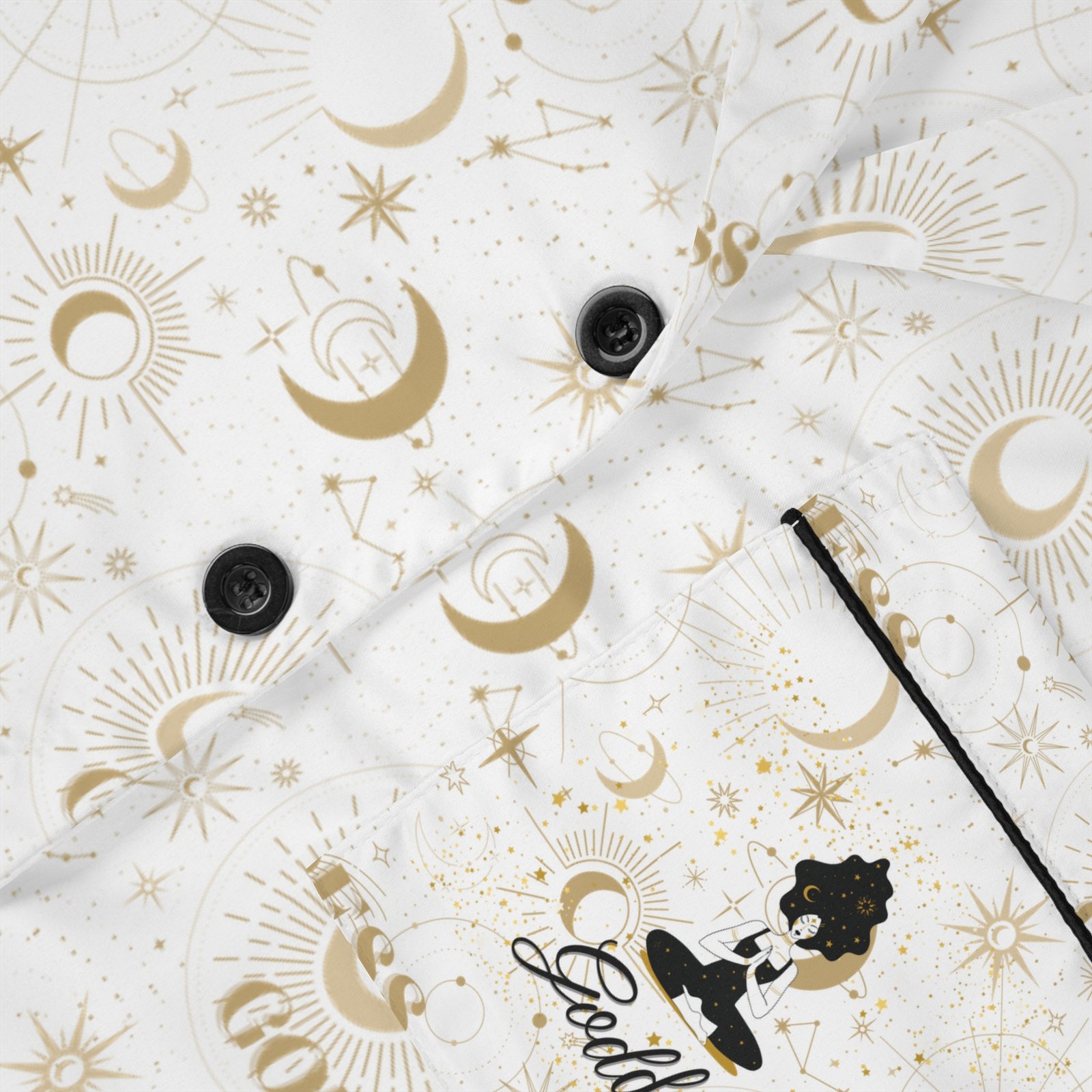 Women's Satin Pajama Set — Elegant Gold Moon & Stars Print - Image 5