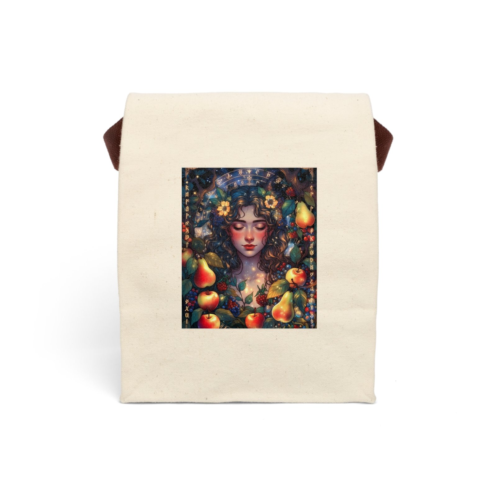 Canvas Lunch Bag — Autumn Fruit Goddess Art Tote with Strap