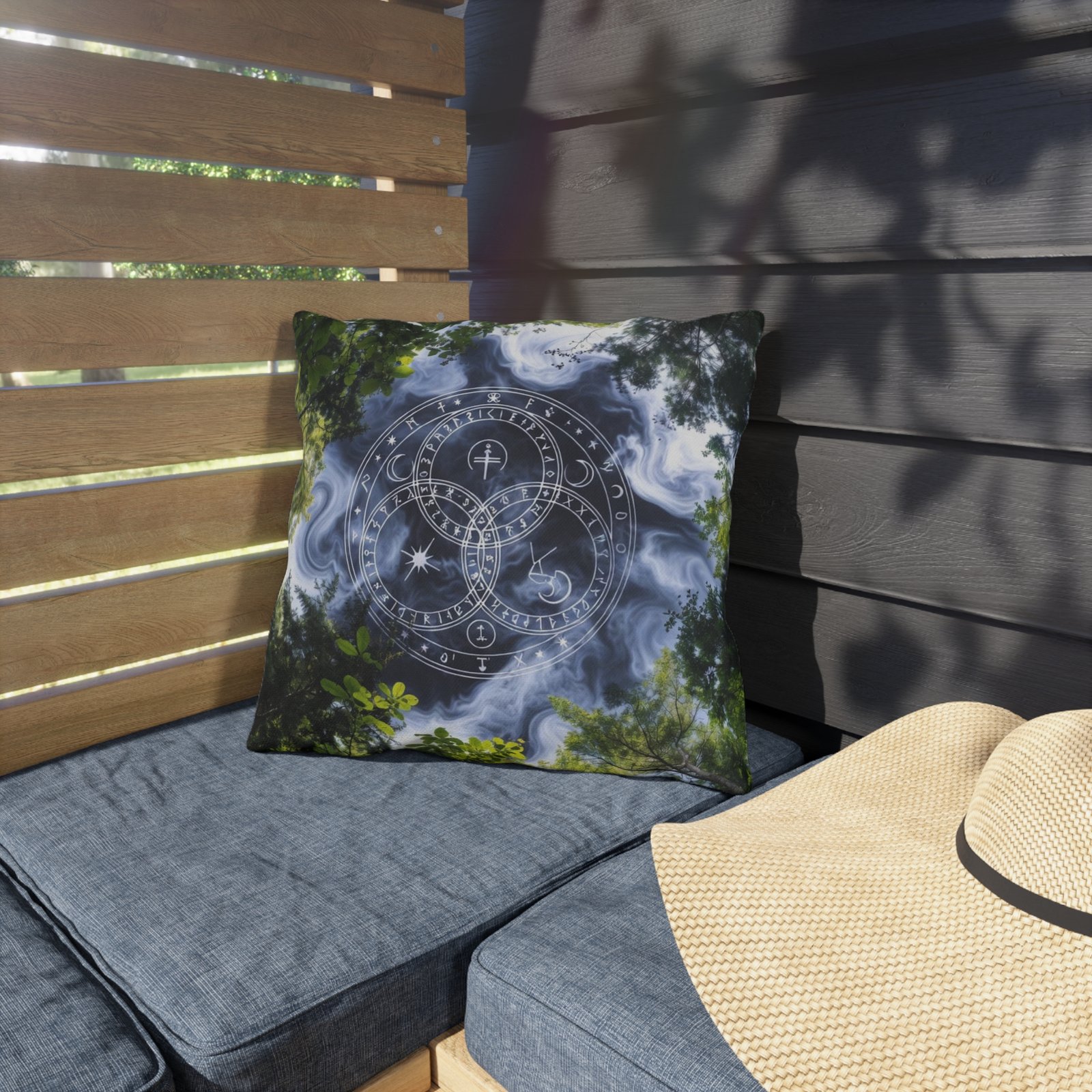 Mystic Forest Outdoor Pillow — Celestial Triquetra Sigil Design - Image 3