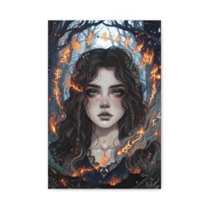 Mystic Flame Portrait Canvas — Enchanted Female Fantasy Wall Art, Matte Stretched 1.25"