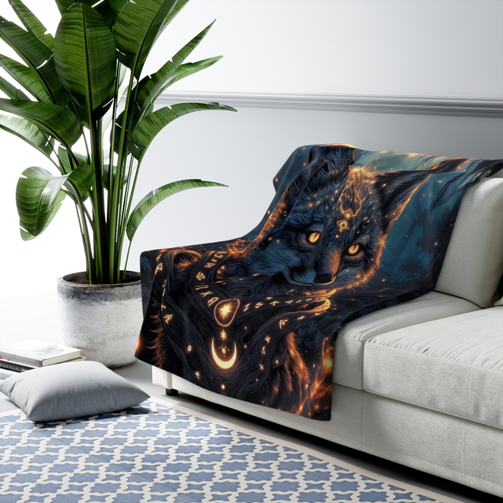 Mystic Fox Sherpa Blanket - Glowing Celestial Fox Fleece Throw - Image 3