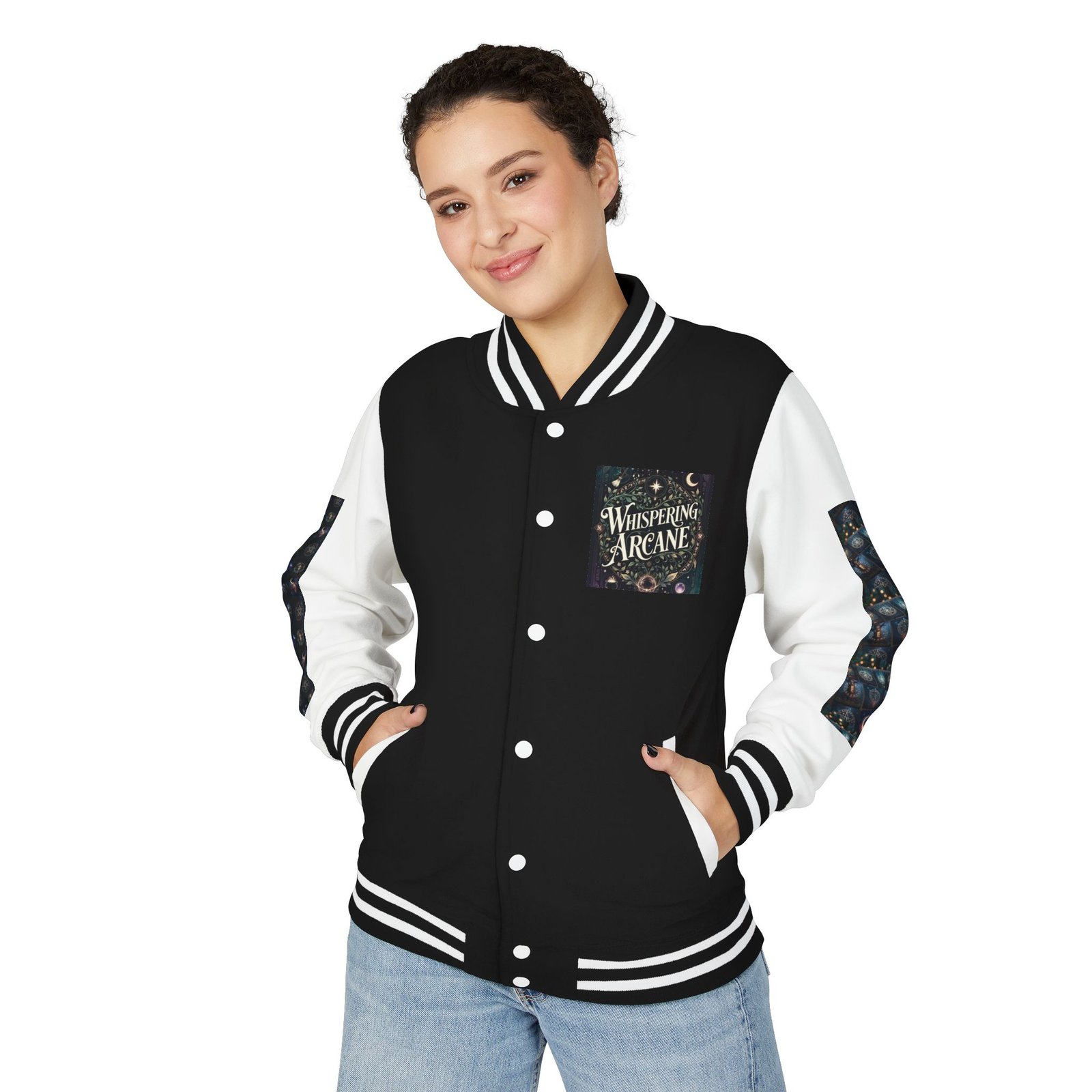 Letterman Jacket — Whispering Arcane Graphic Varsity Jacket Unisex - Image 15