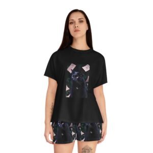 Black Cat Moon Pajama Set — Women's Short Sleepwear with Mystical Cat Print