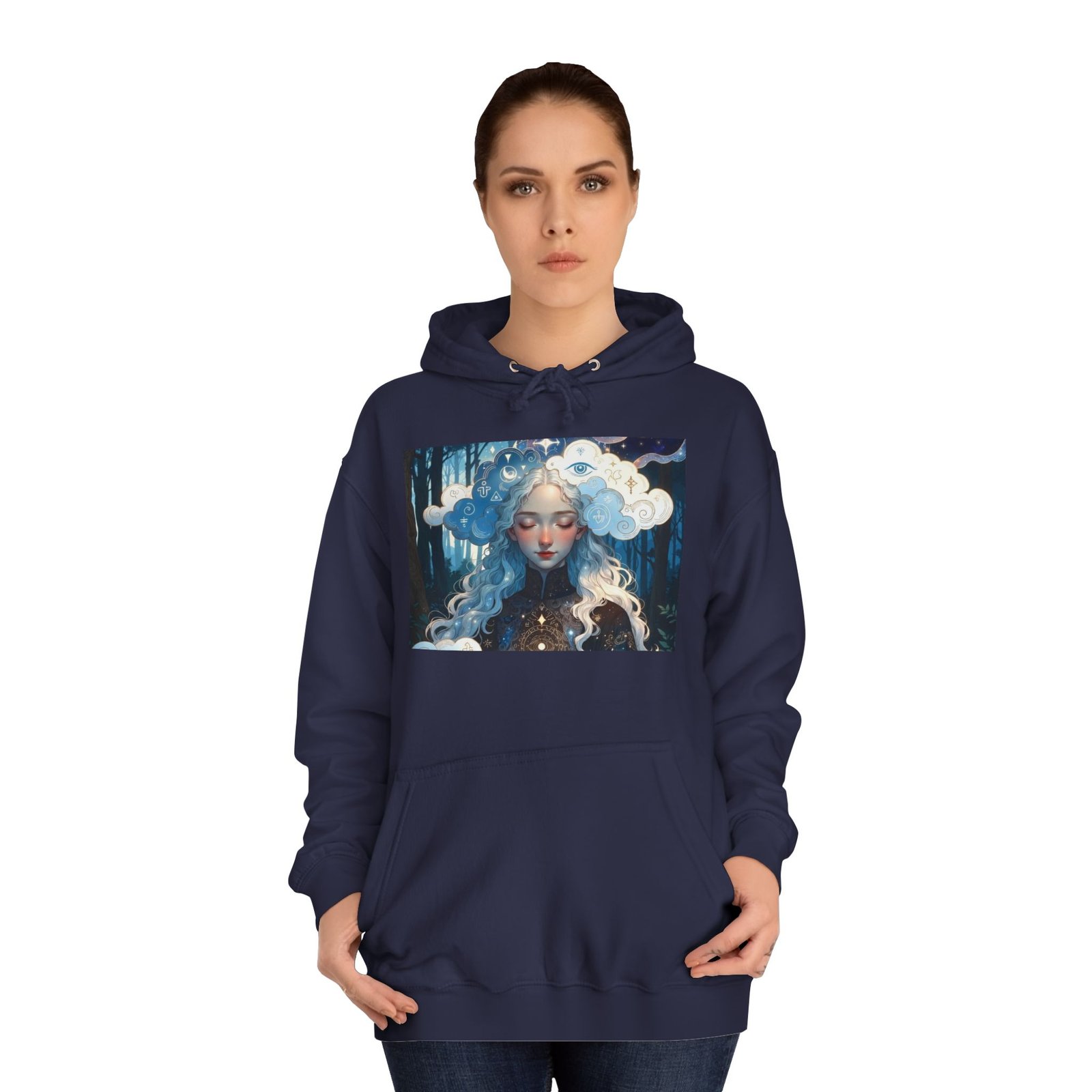 Celestial Dreamer Hoodie — Ethereal Moon & Clouds Art Sweatshirt - Image 4