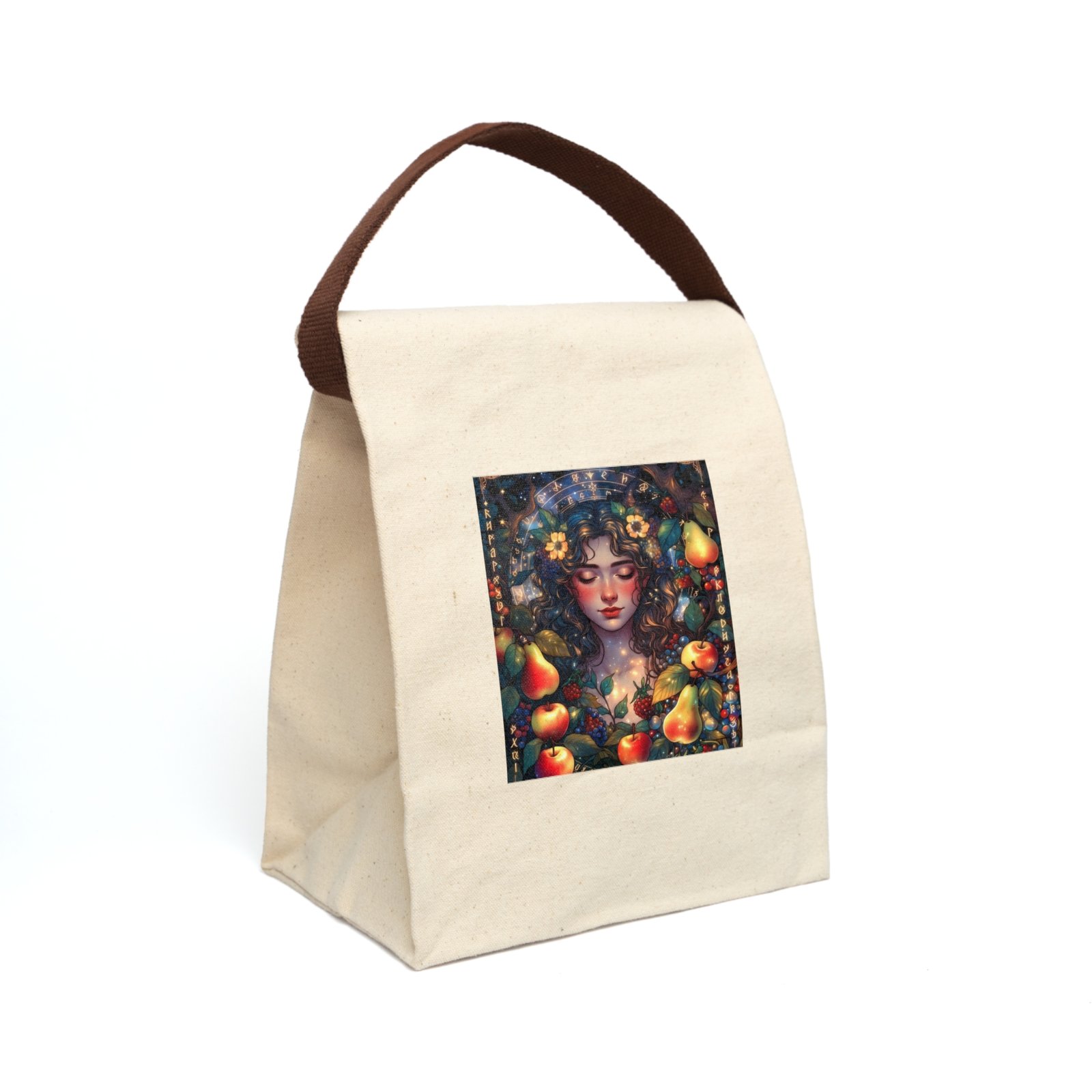 Canvas Lunch Bag — Autumn Fruit Goddess Art Tote with Strap - Image 2