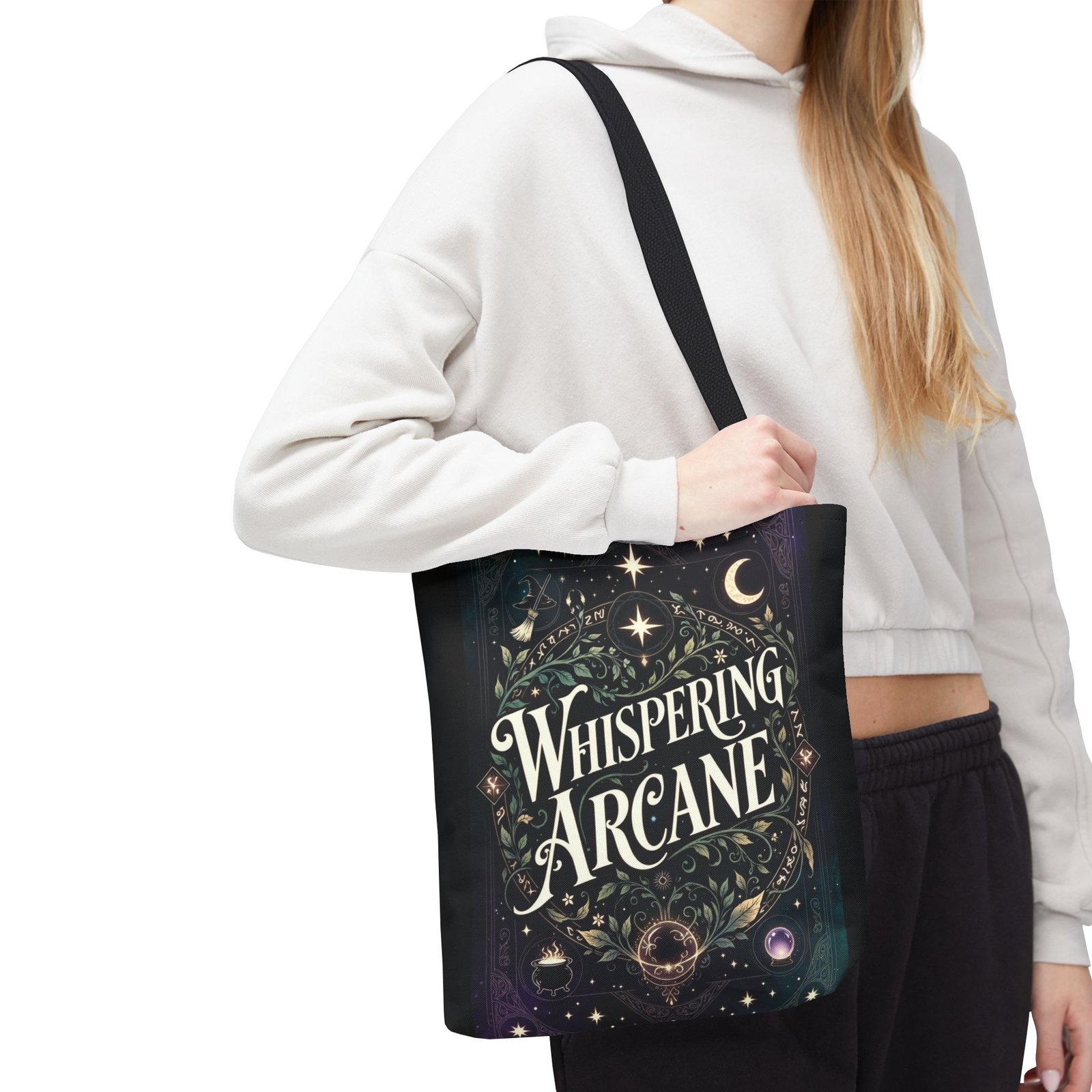 Arcane Whisper Tote Bag — Mystical Tarot & Moonlight All-Over Print
