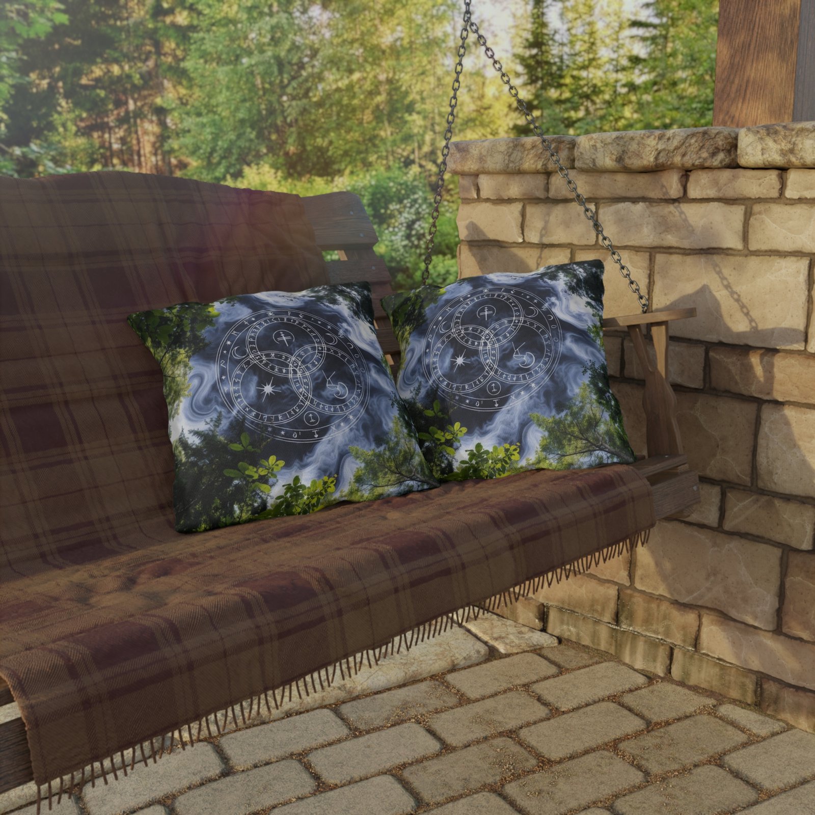 Mystic Forest Outdoor Pillow — Celestial Triquetra Sigil Design - Image 12
