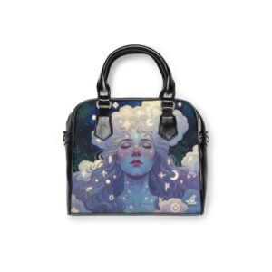 Celestial Dreamscape Shoulder Handbag — Ethereal Blue Goddess Art