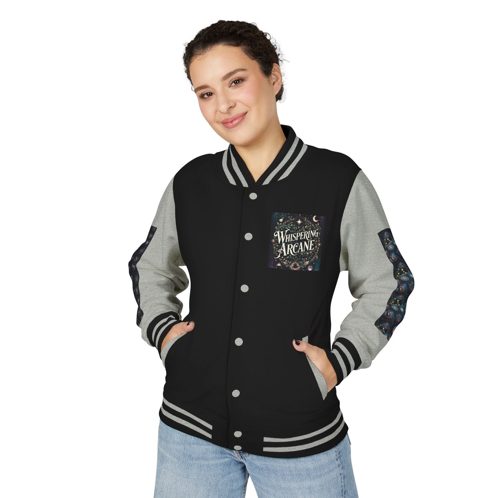 Letterman Jacket — Whispering Arcane Graphic Varsity Jacket Unisex - Image 4