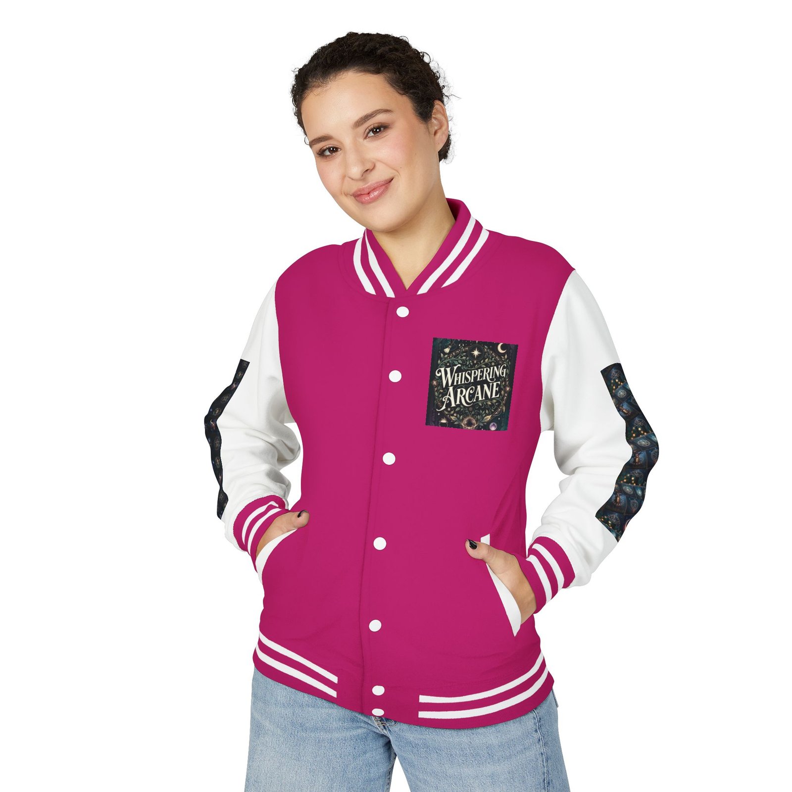 Letterman Jacket — Whispering Arcane Graphic Varsity Jacket Unisex - Image 9