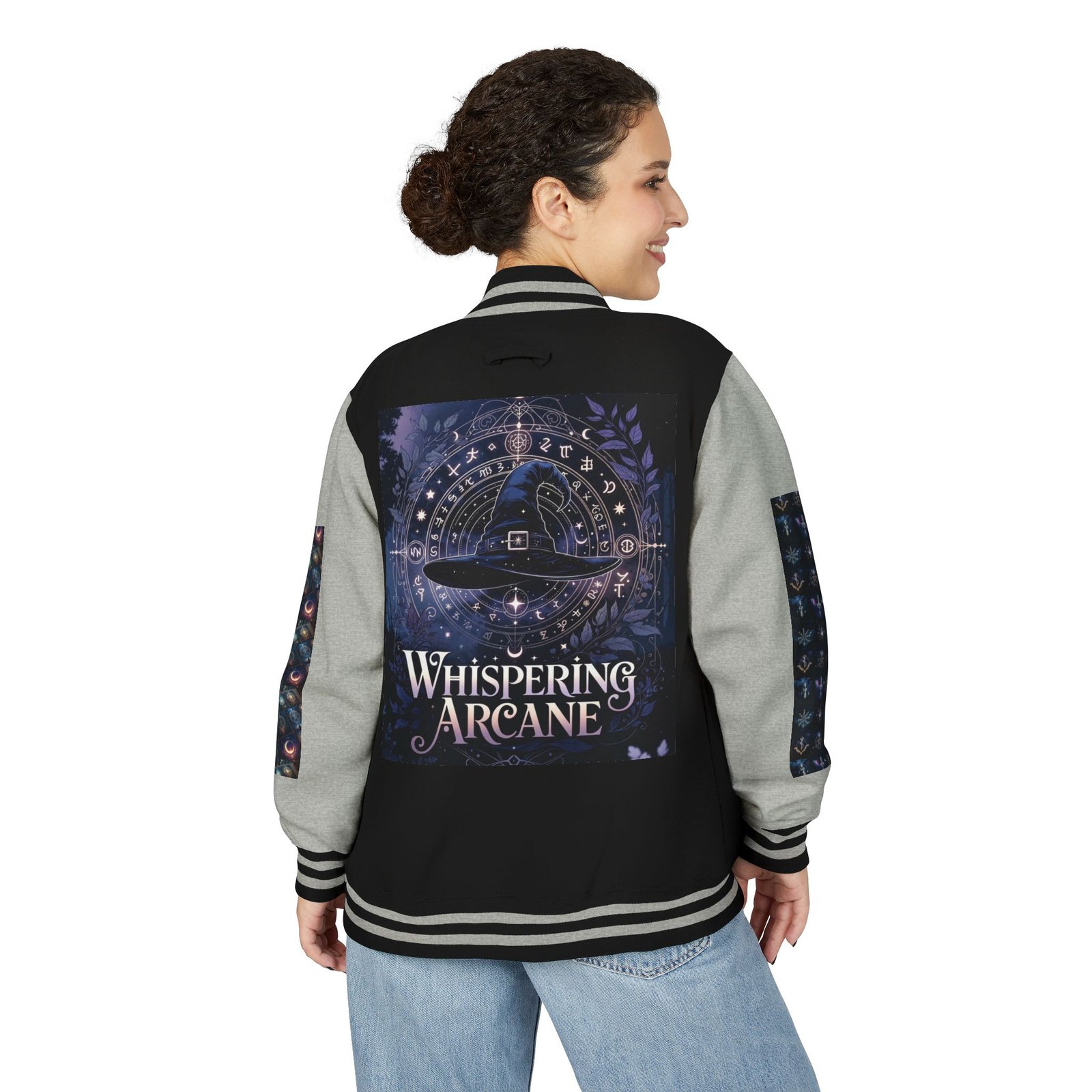Letterman Jacket — Whispering Arcane Graphic Varsity Jacket Unisex - Image 5