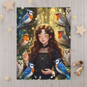 Toddler Blanket — Enchanted Forest Girl with Birds Cozy Baby Throw