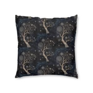 Mystic Moon Tree Tufted Floor Pillow — Celestial Boho Square Cushion