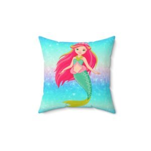 Mermaid pink green Spun Polyester Square Pillow