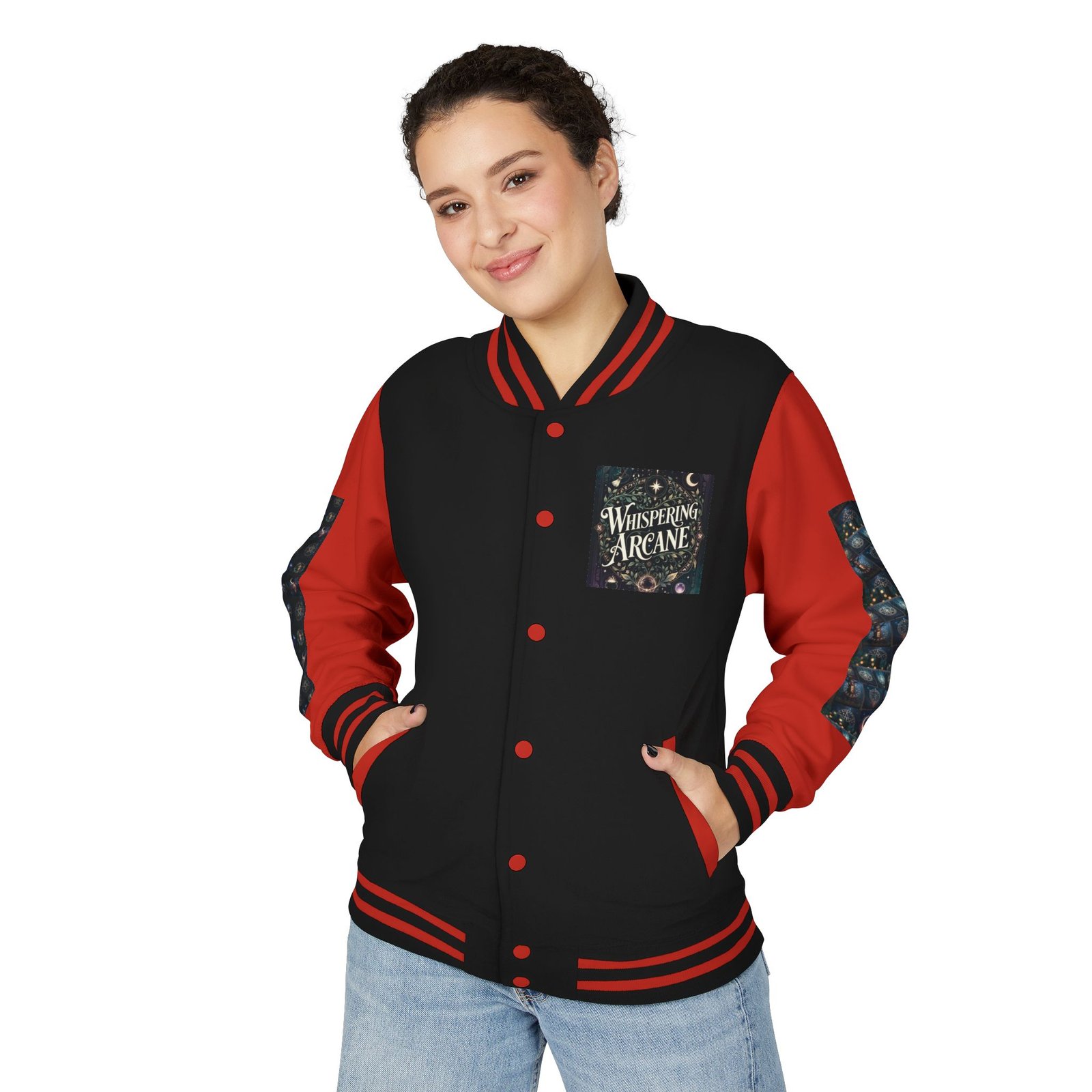 Letterman Jacket — Whispering Arcane Graphic Varsity Jacket Unisex - Image 45