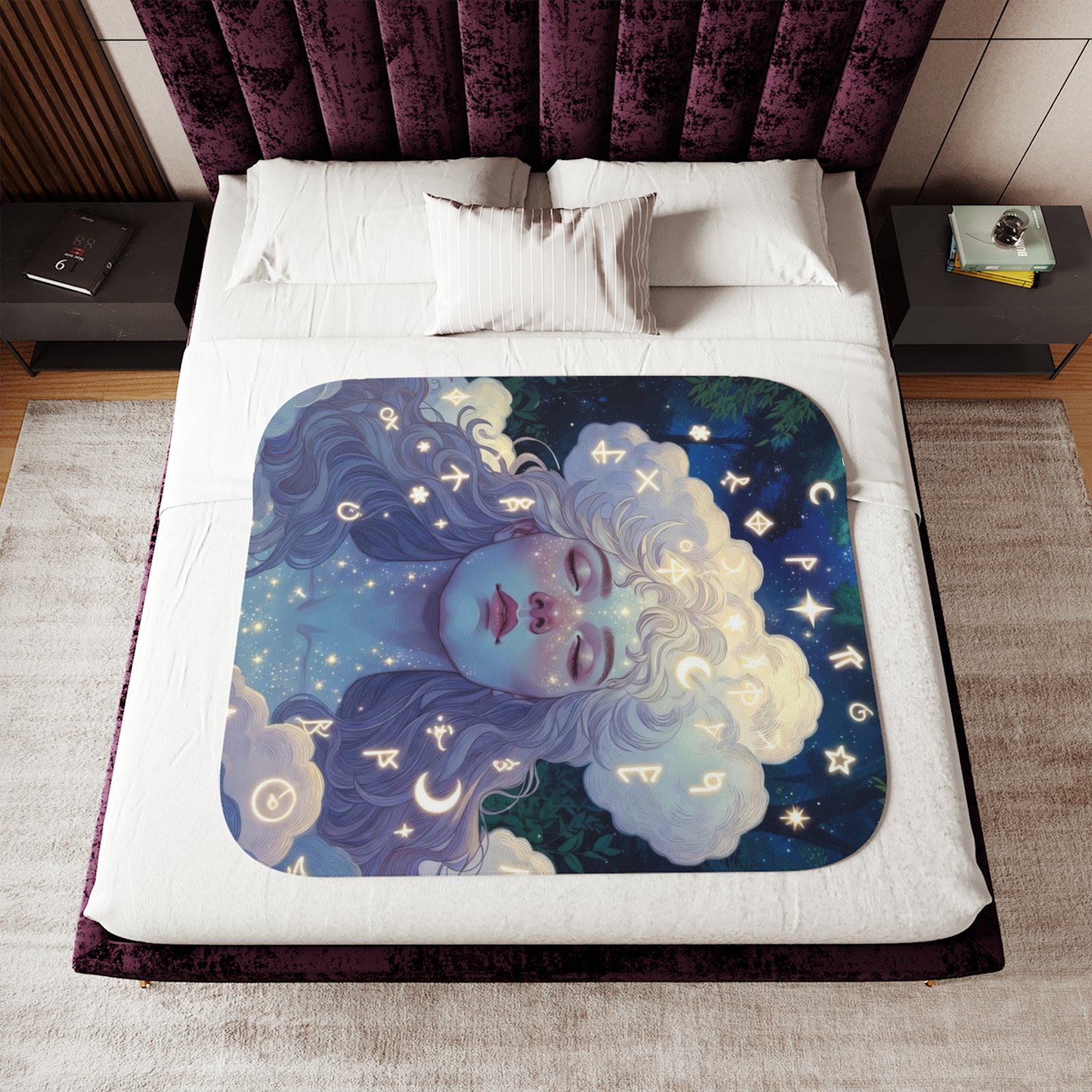 Celestial Dream Sherpa Blanket — Cozy Two‑Tone Throw with Starry Goddess Art - Image 20