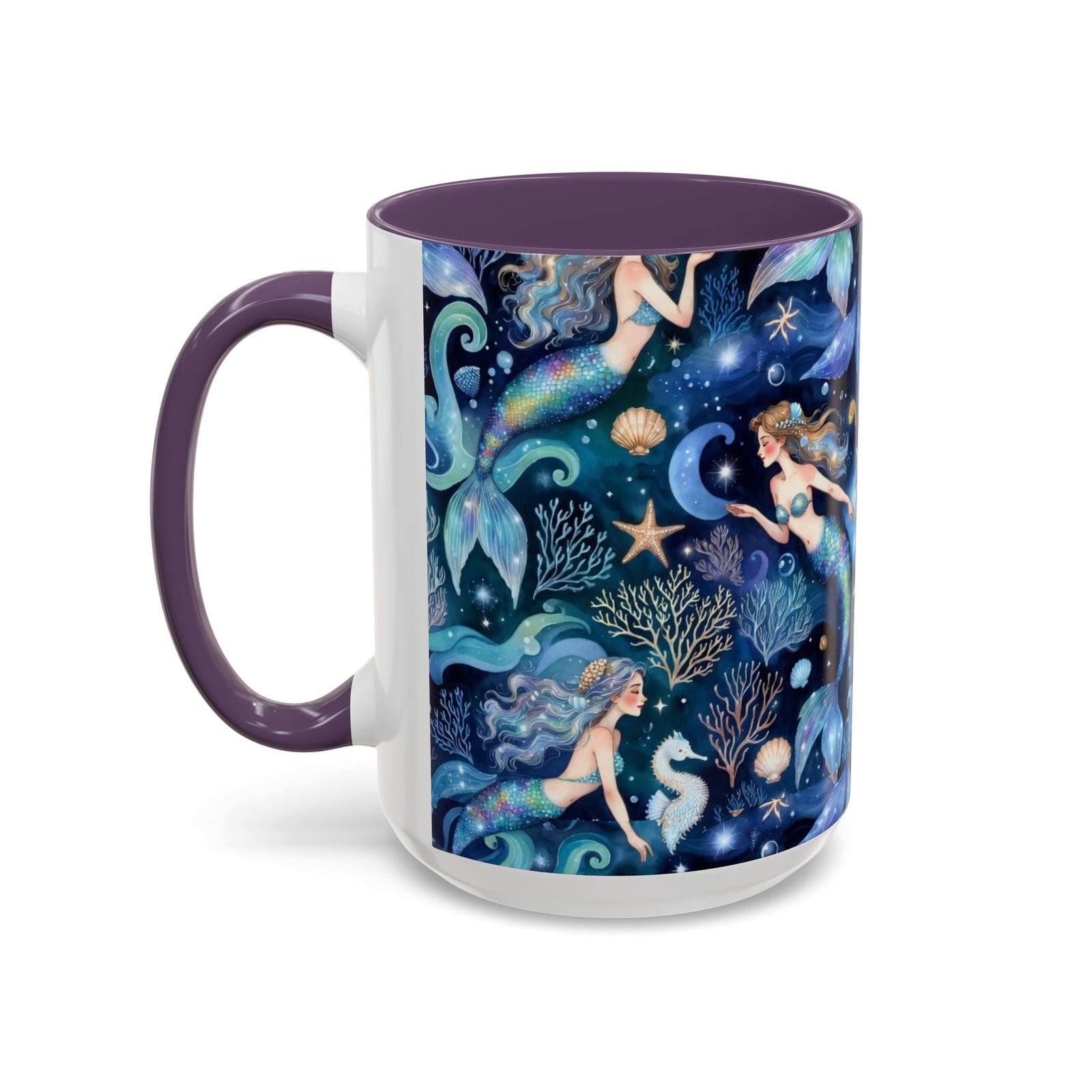 Mermaid Sea Pattern Accent Coffee Mug – 11/15oz Oceanic Fantasy Ceramic Mug - Image 39