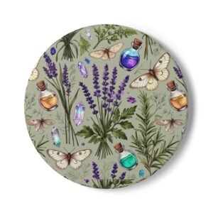 Lavender Apothecary Ceramic Coaster — Botanical, Crystals & Potion Bottle Design