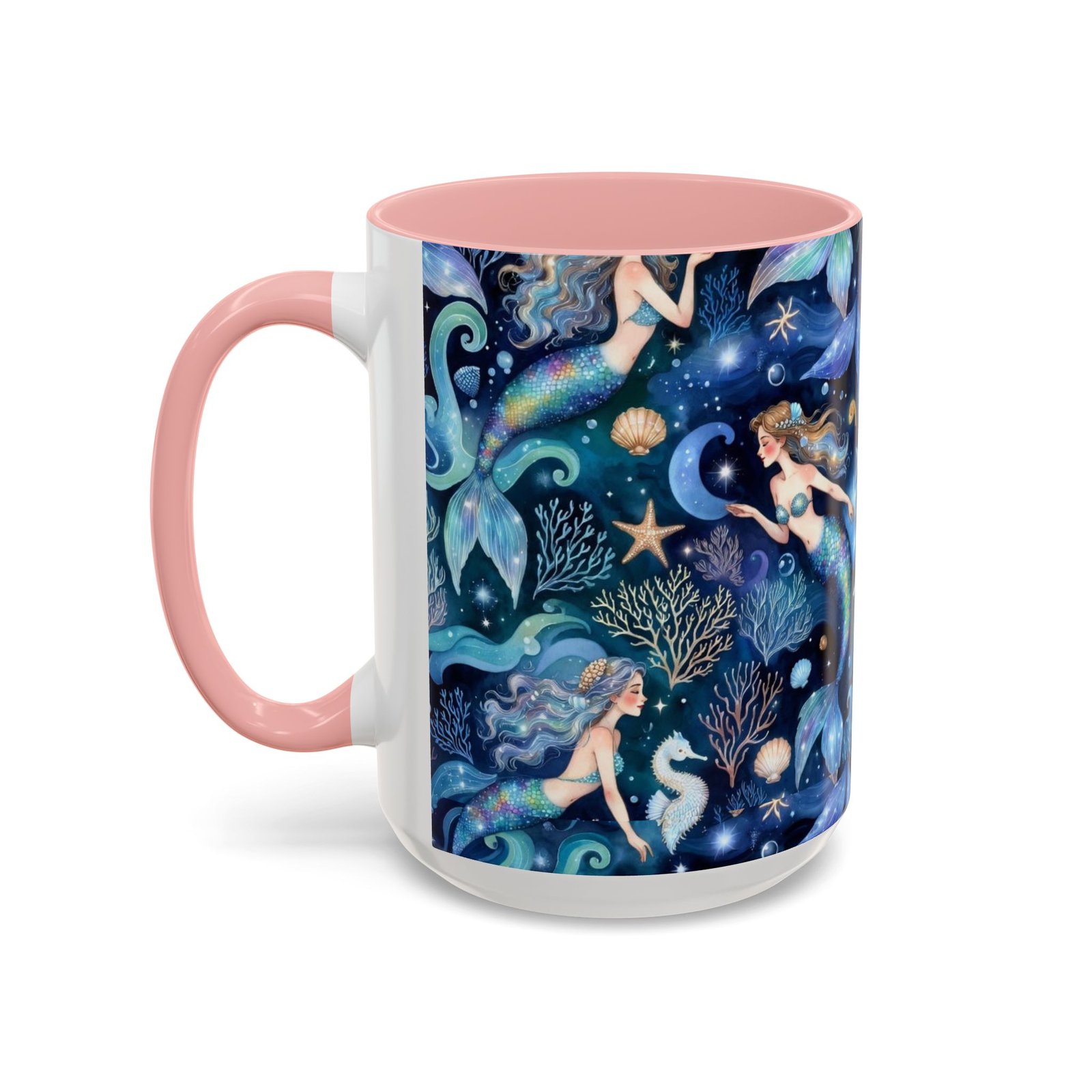Mermaid Sea Pattern Accent Coffee Mug – 11/15oz Oceanic Fantasy Ceramic Mug - Image 23