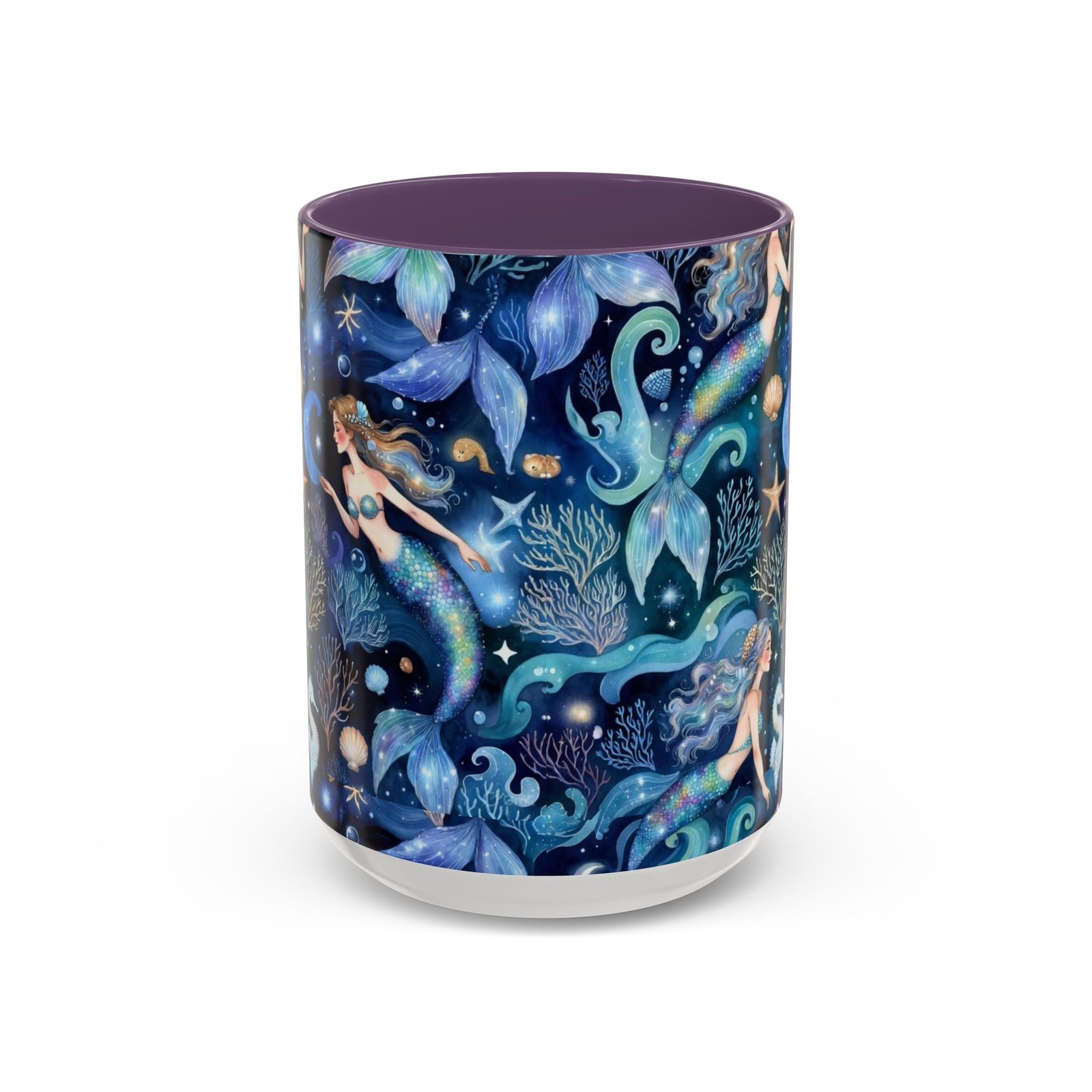 Mermaid Sea Pattern Accent Coffee Mug – 11/15oz Oceanic Fantasy Ceramic Mug - Image 37
