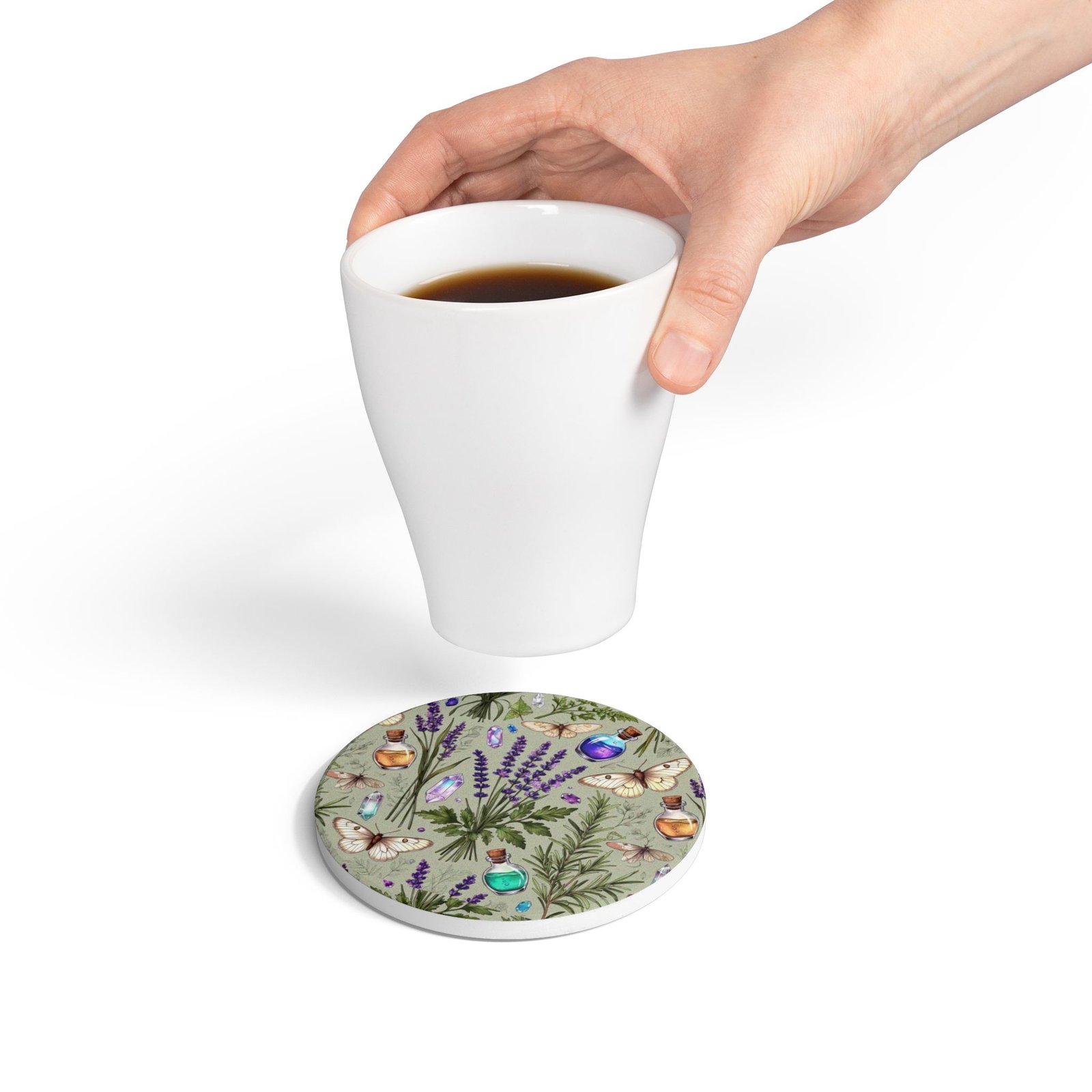 Lavender Apothecary Ceramic Coaster — Botanical, Crystals & Potion Bottle Design - Image 4
