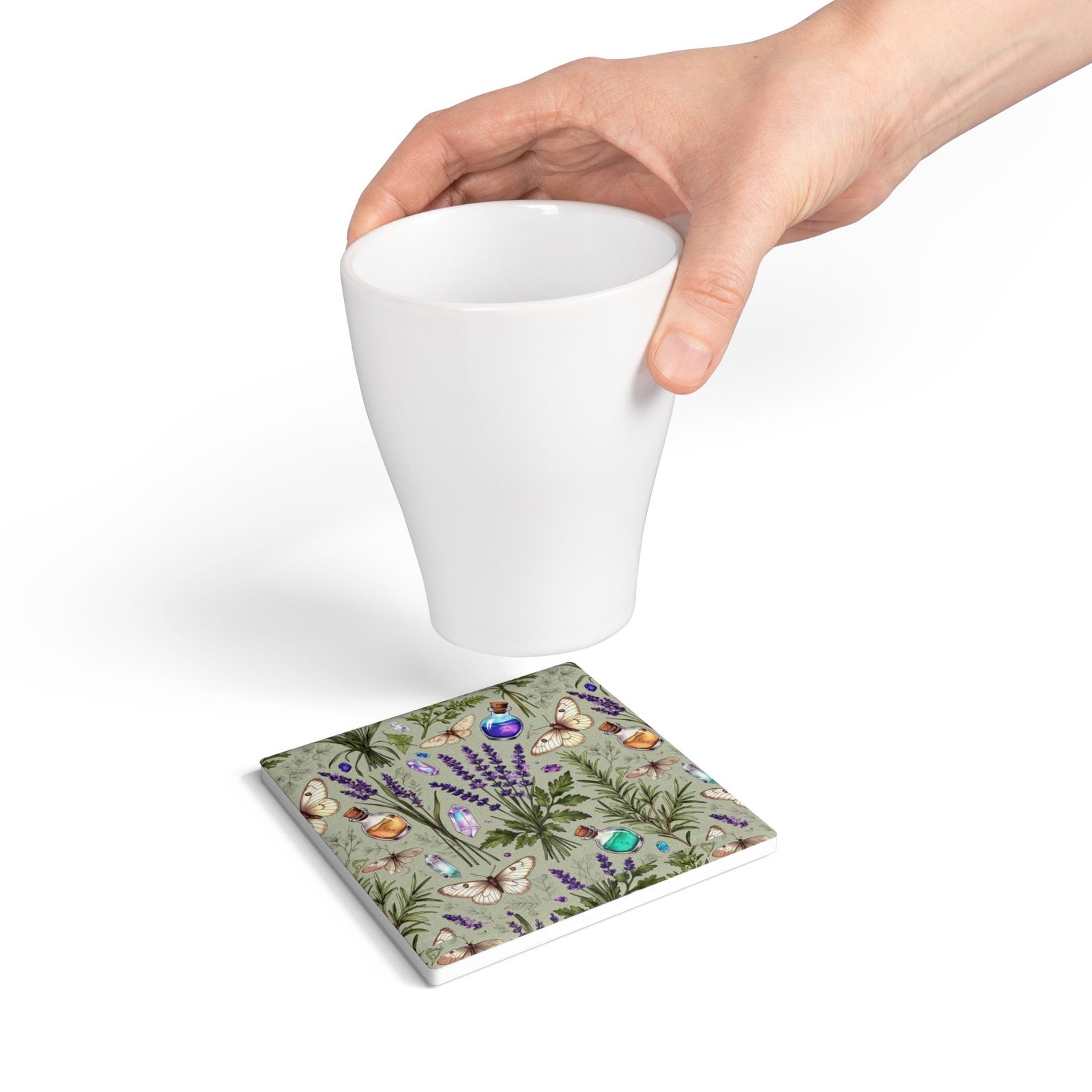 Lavender Apothecary Ceramic Coaster — Botanical, Crystals & Potion Bottle Design - Image 10