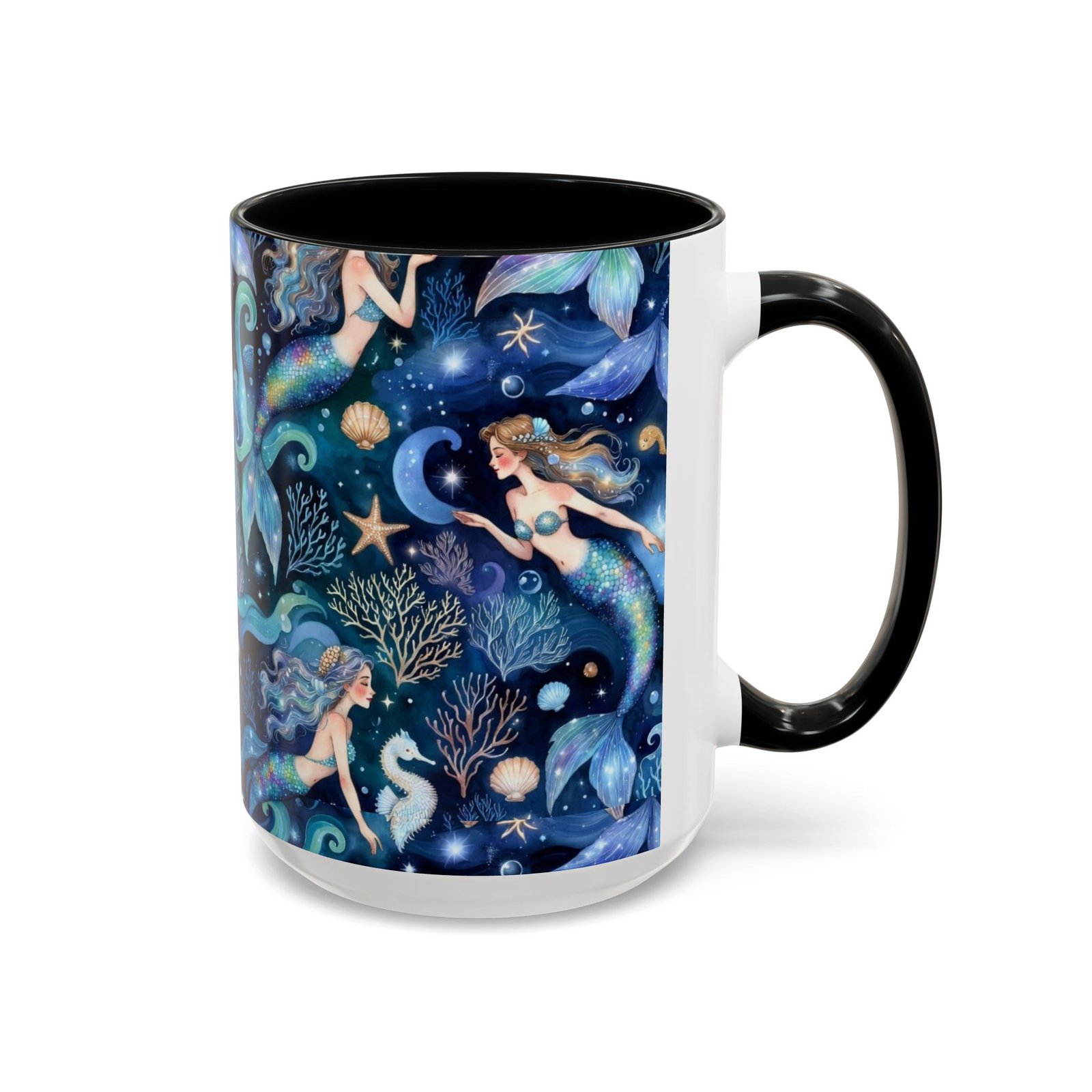 Mermaid Sea Pattern Accent Coffee Mug – 11/15oz Oceanic Fantasy Ceramic Mug - Image 18