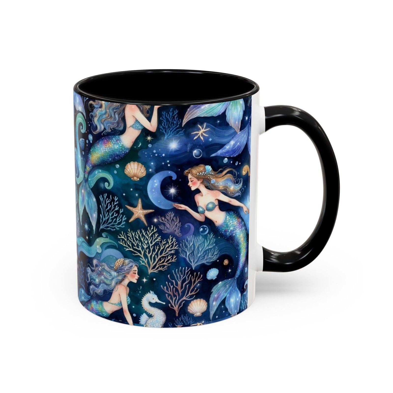 Mermaid Sea Pattern Accent Coffee Mug – 11/15oz Oceanic Fantasy Ceramic Mug - Image 6