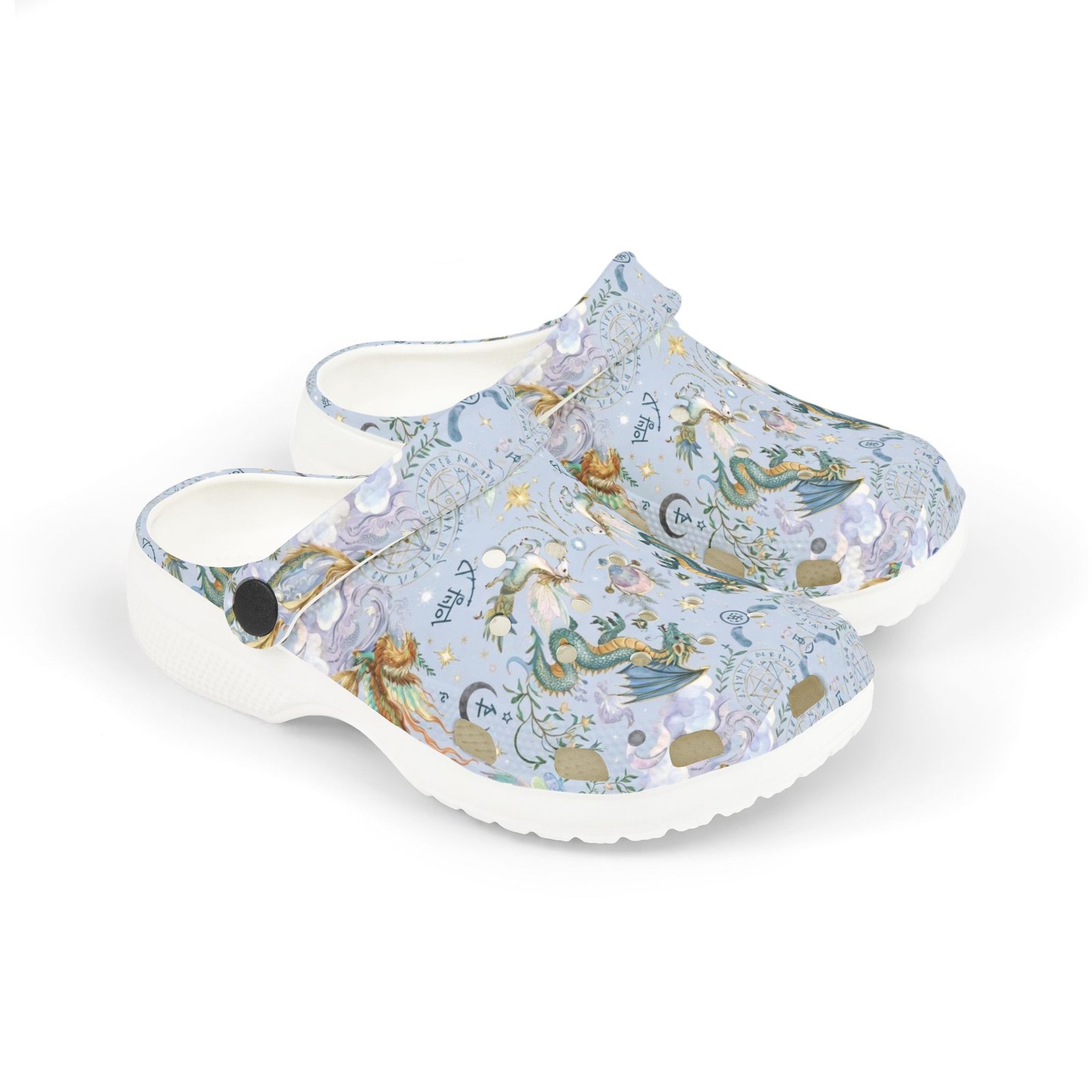 Kids Dragon Mermaid Pattern EVA Foam Clogs — Pastel Ocean Fantasy Slip-Ons