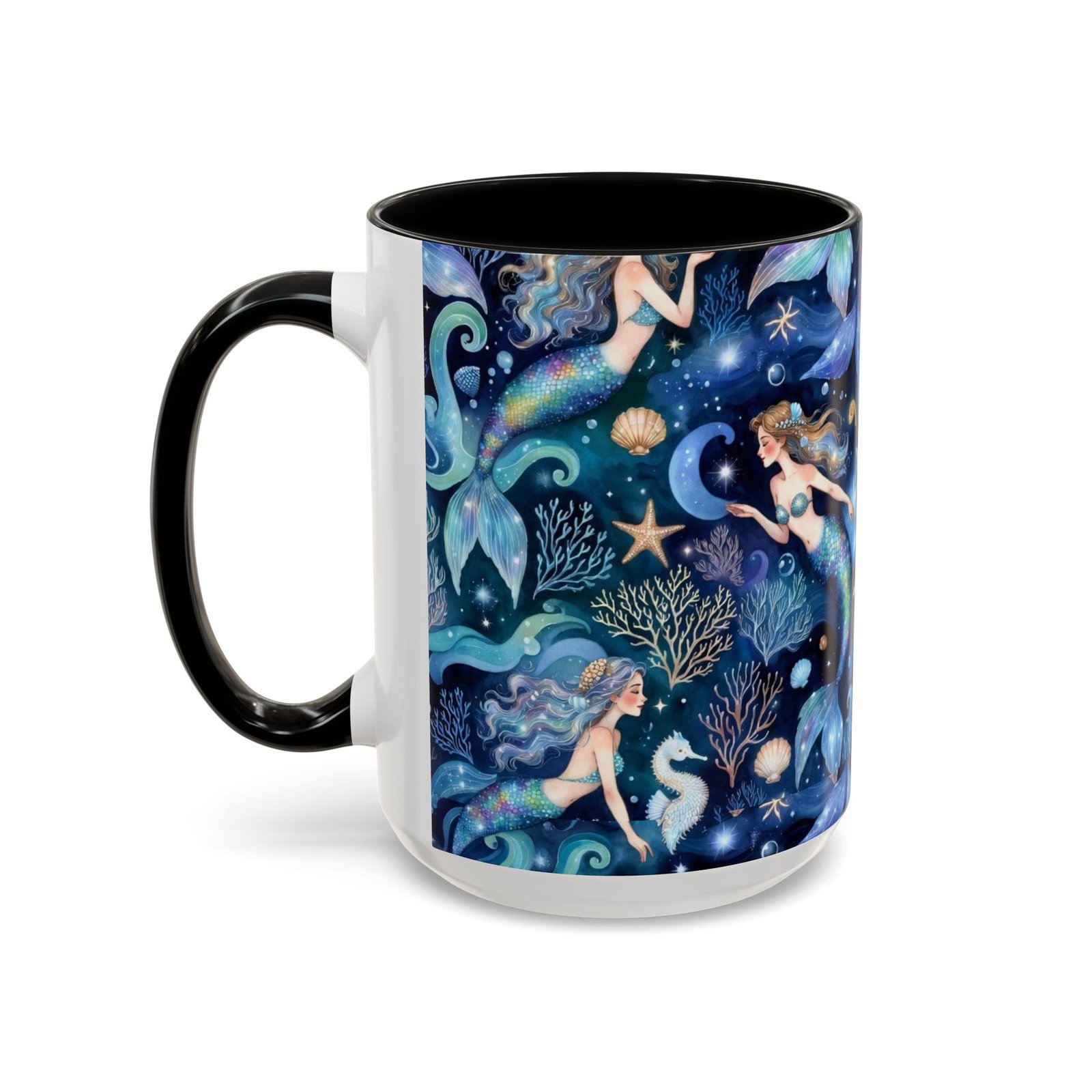 Mermaid Sea Pattern Accent Coffee Mug – 11/15oz Oceanic Fantasy Ceramic Mug - Image 19