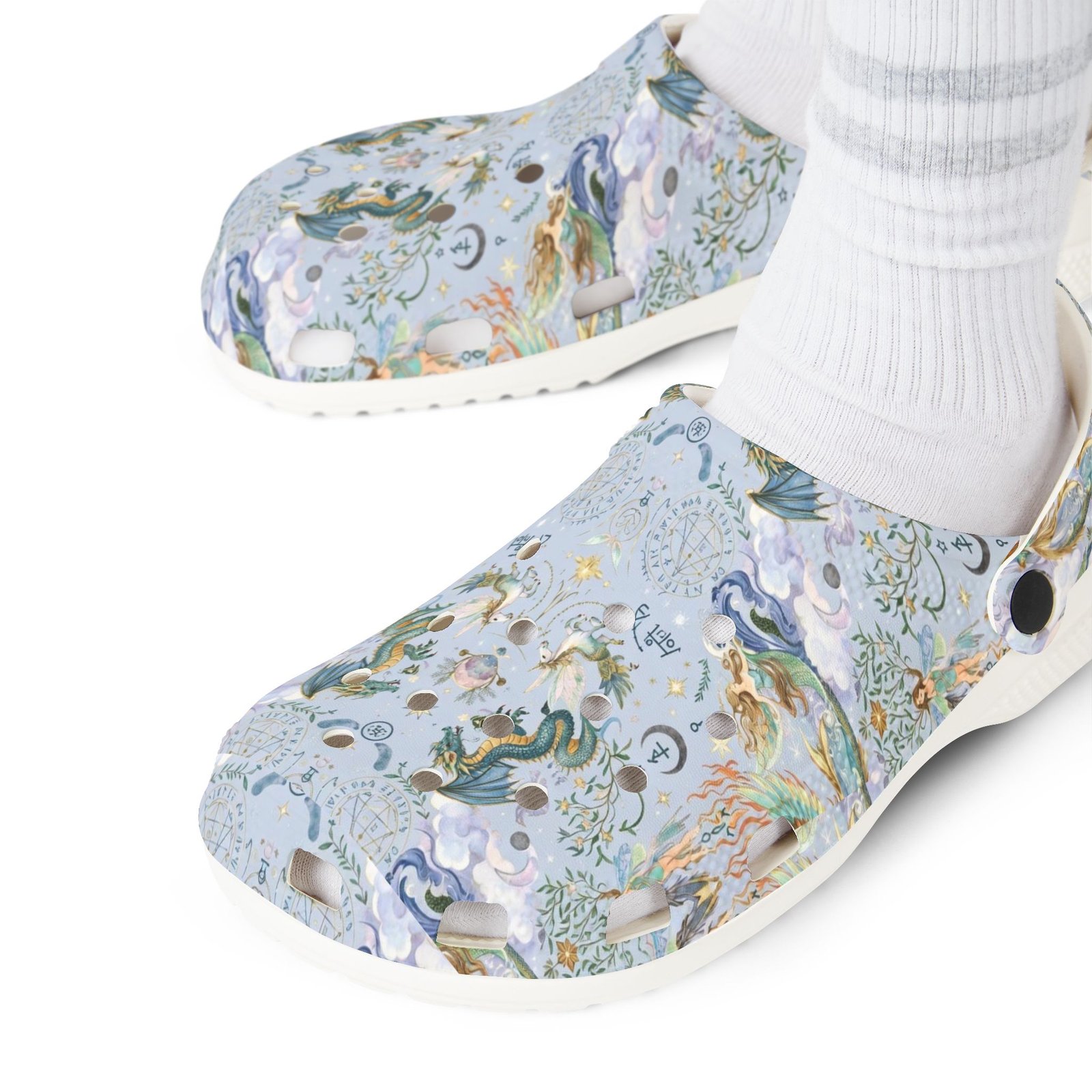 Dragon Mermaid Garden EVA Foam Clogs — Watercolor Sea Creatures Slip-On Shoes - Image 6