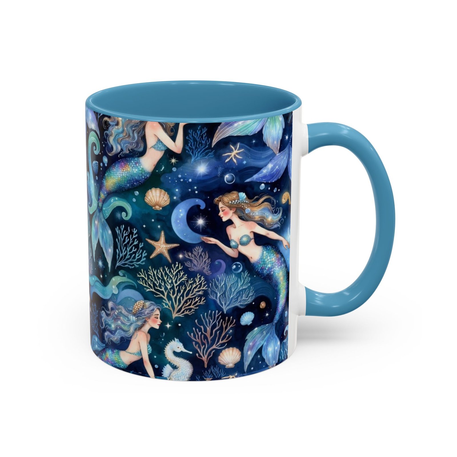 Mermaid Sea Pattern Accent Coffee Mug – 11/15oz Oceanic Fantasy Ceramic Mug - Image 26