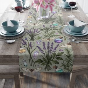 Lavender Herbs Table Runner — Botanical Floral Table Runner for Spring & Cottagecore Decor
