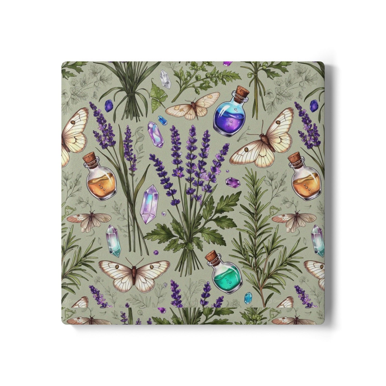 Lavender Apothecary Ceramic Coaster — Botanical, Crystals & Potion Bottle Design - Image 6