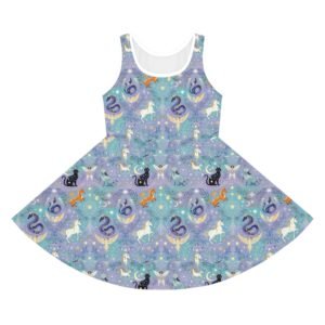 Girls' Magical Creatures Sundress — Unicorns, Foxes & Cats All-Over Print