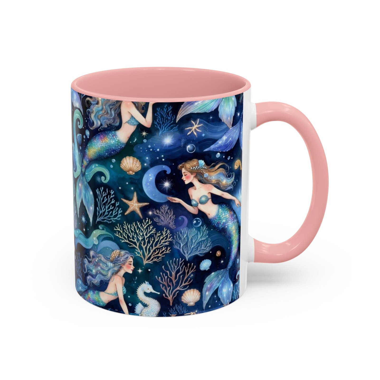 Mermaid Sea Pattern Accent Coffee Mug – 11/15oz Oceanic Fantasy Ceramic Mug - Image 14