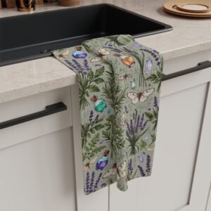 Lavender & Herbs Microfiber Tea Towel — Botanical Moth & Apothecary Pattern